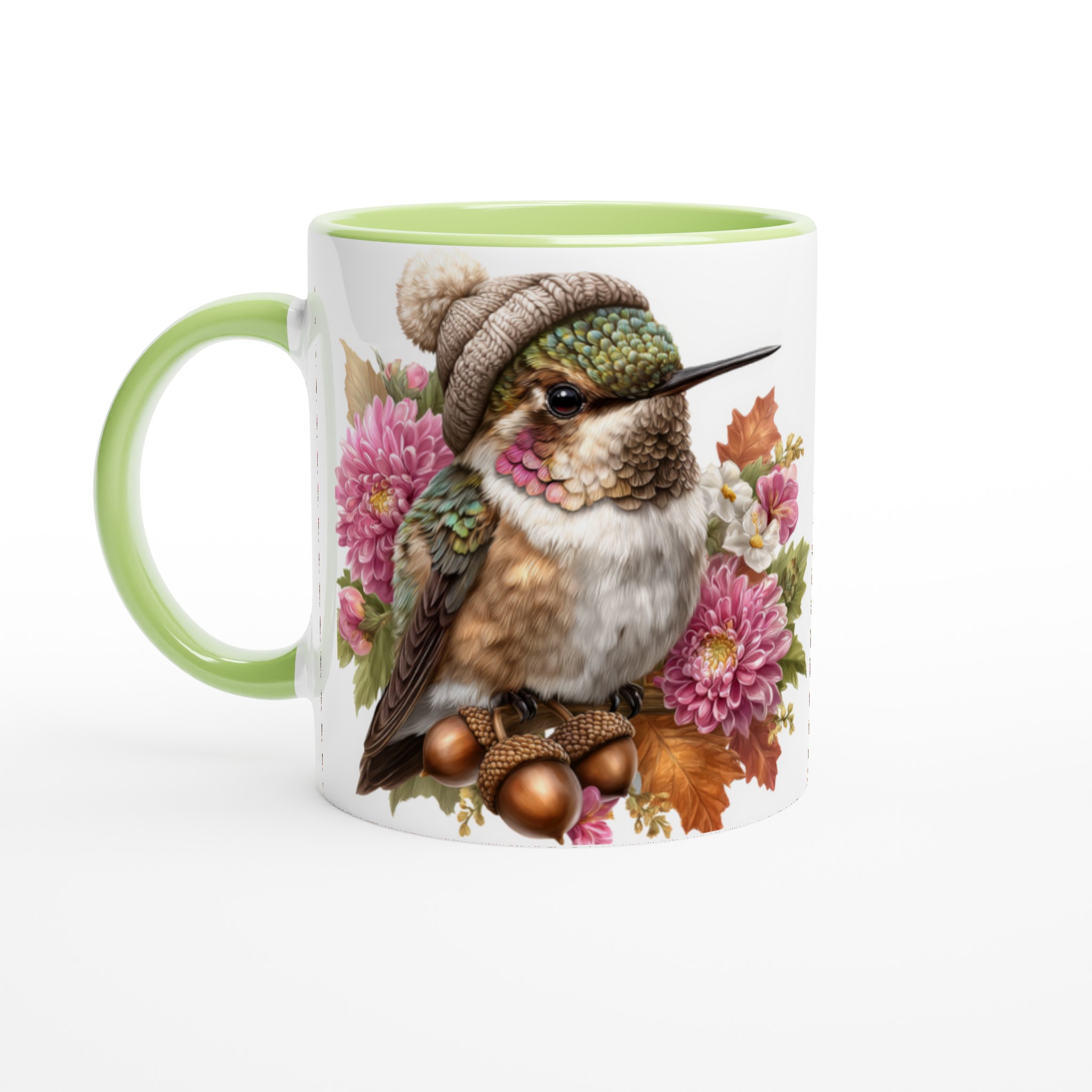 Vit 11oz keramisk mugg med färgstarkt kolibri- och blomsterdesign – välj bland sju livfulla färger 7 66c85e75-0cd7-4ba5-a2b8-058c577f15d0