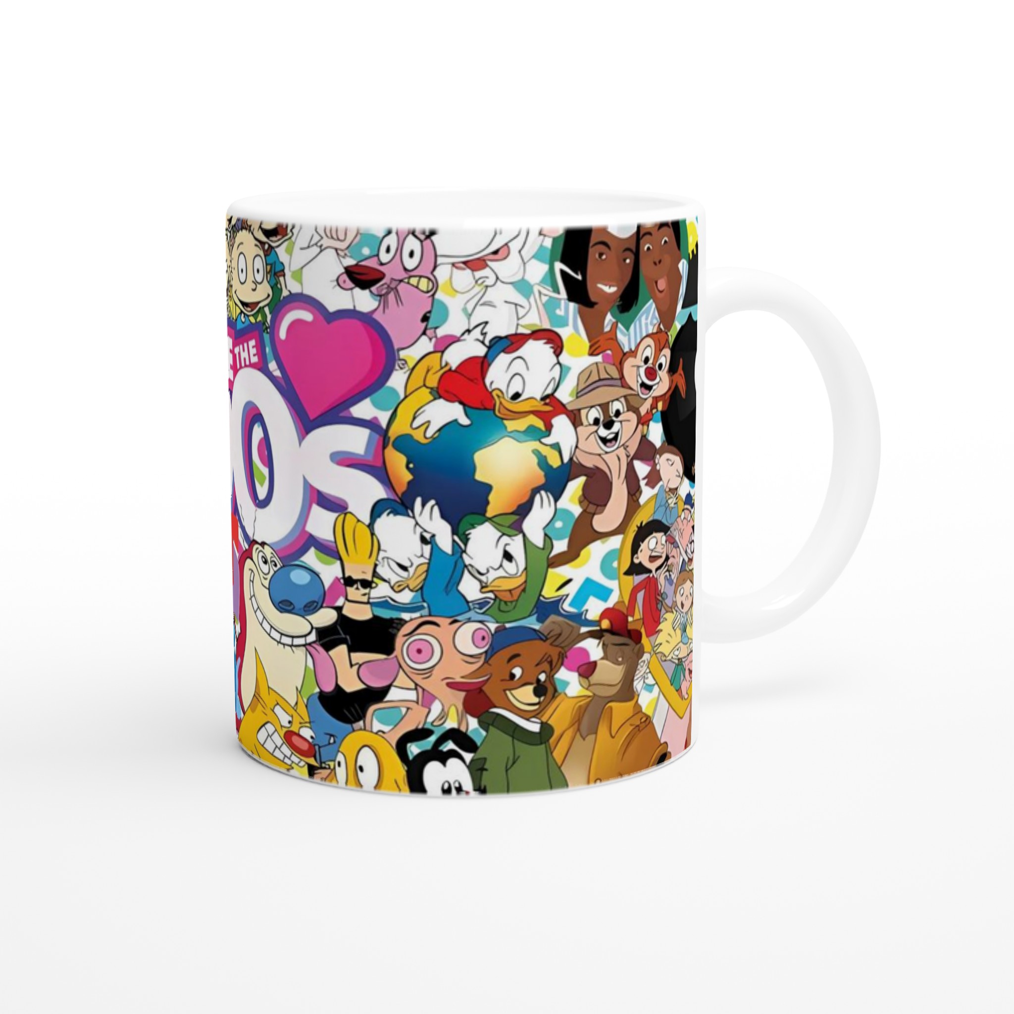 Vit 11oz keramisk mugg med livfulla 90-talsnostalgiska karaktärer i ditt val av färger 9 66f848e4-0f63-4569-b80d-337bbb285f57