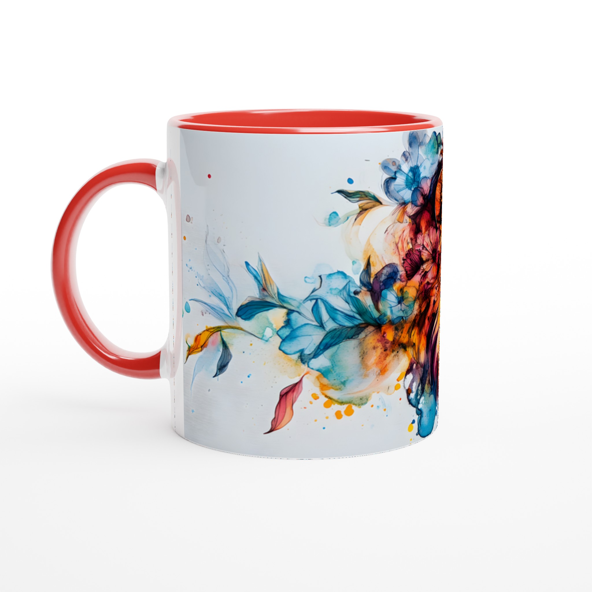 Lejon med Blommor Keramikmugg - Akvarellinspirerad Konst för Kaffeälskare, 11oz i ditt val av 7 färger 5 670e8fac-7ea4-4365-b28b-dfb4e13d5af2