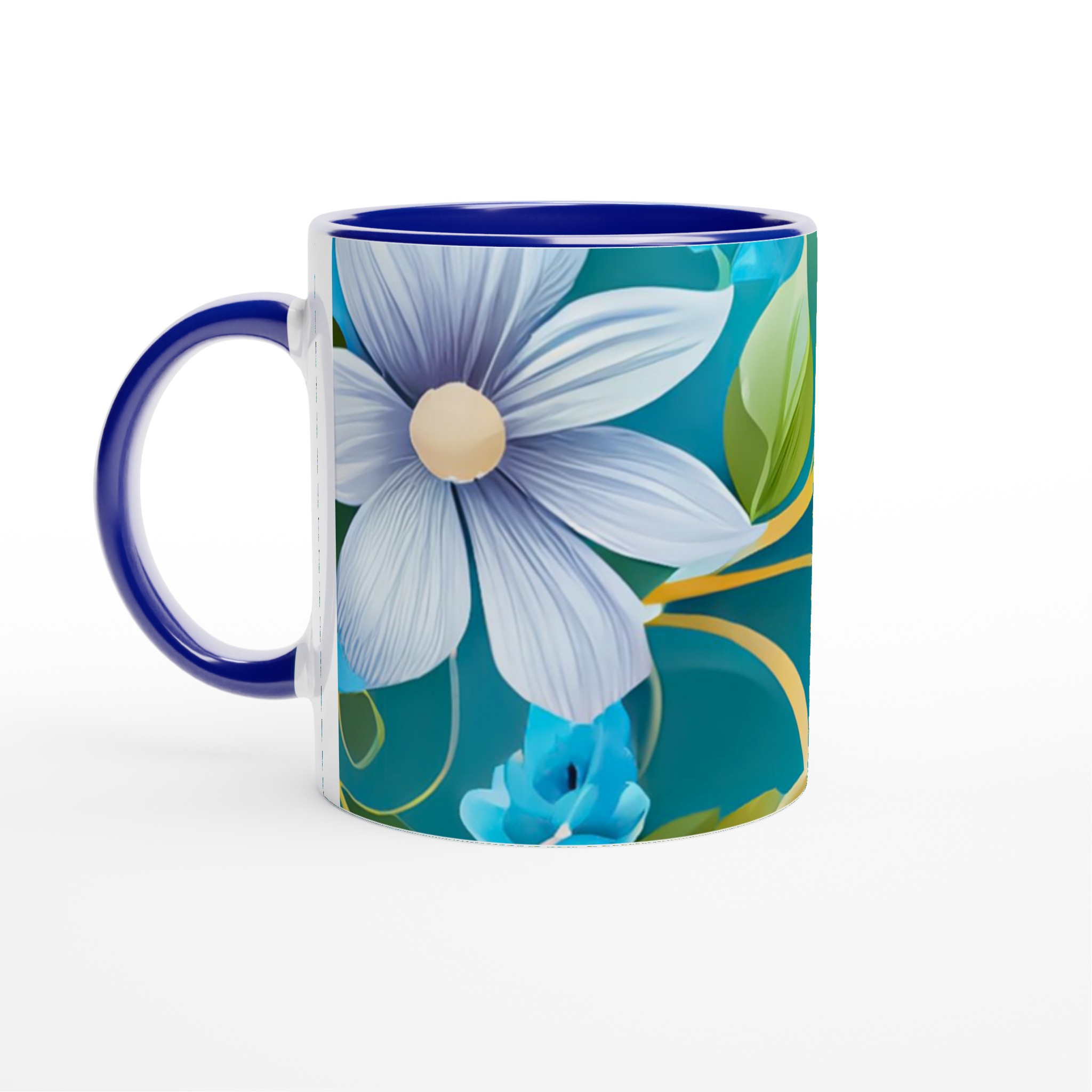 Vit 11oz keramisk mugg med elegant blomsterdesign i färgstarka toner 2 6729d209-7ea6-4957-bcee-3db366aa3c22