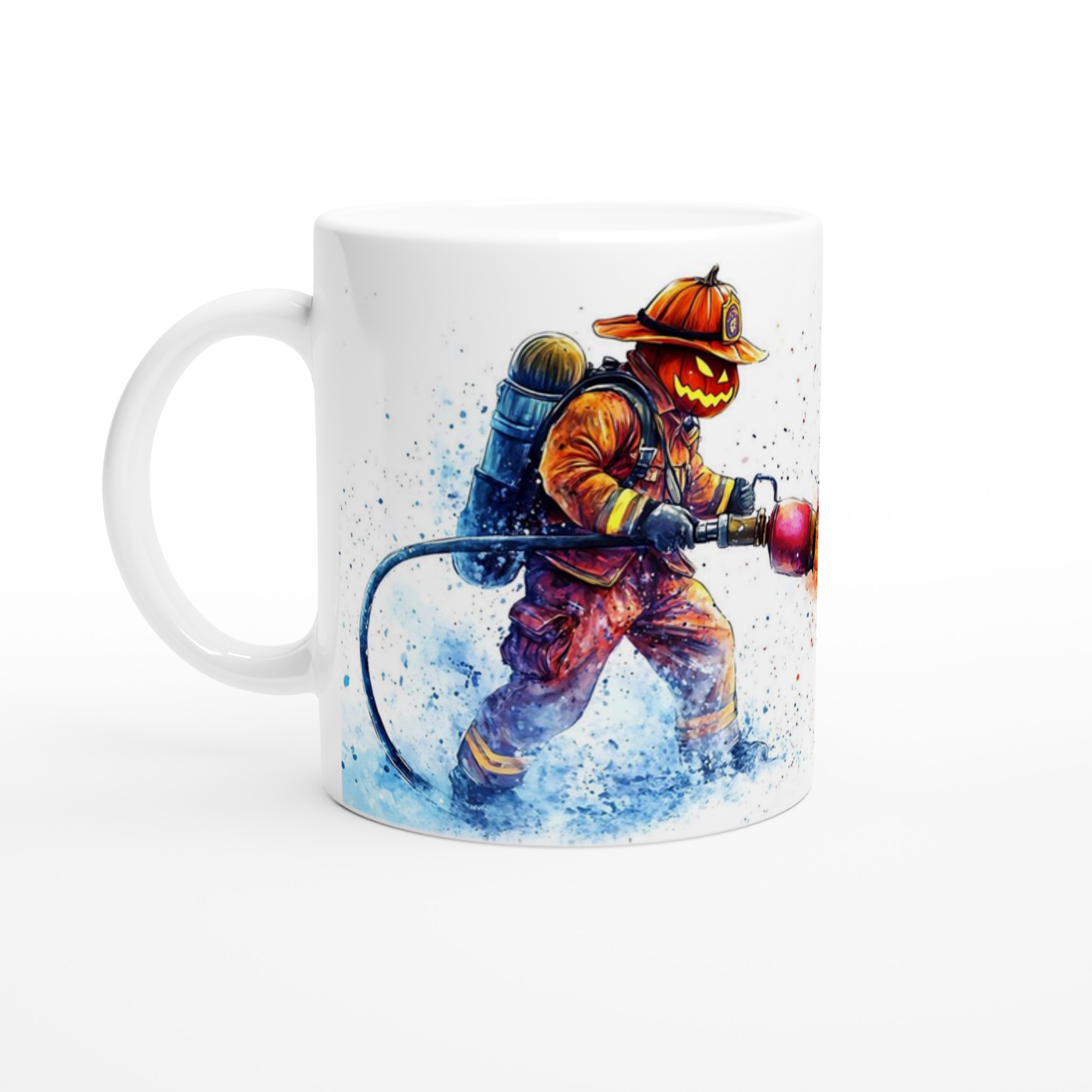Pumpkin Firefighter Mug: Spooky Hero Watercolor Art in Your Choice of 7 Vibrant Colors 1 67f601dd-150b-4257-9c59-5ea9a78f7b8a