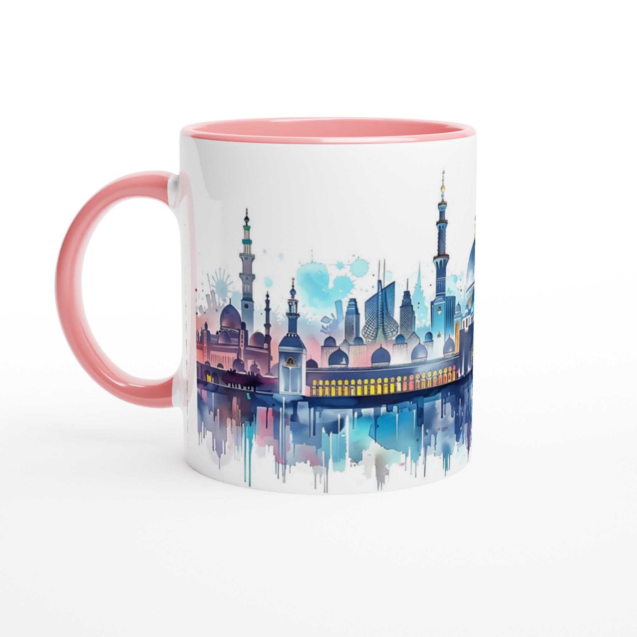 Abstrakt Ökenstads-Mugg – Akvarell Skyline med Levande Reflektioner, Välj Din Favoritfärg! 6 684a61c7-bc29-47fc-b995-3acb001d0792