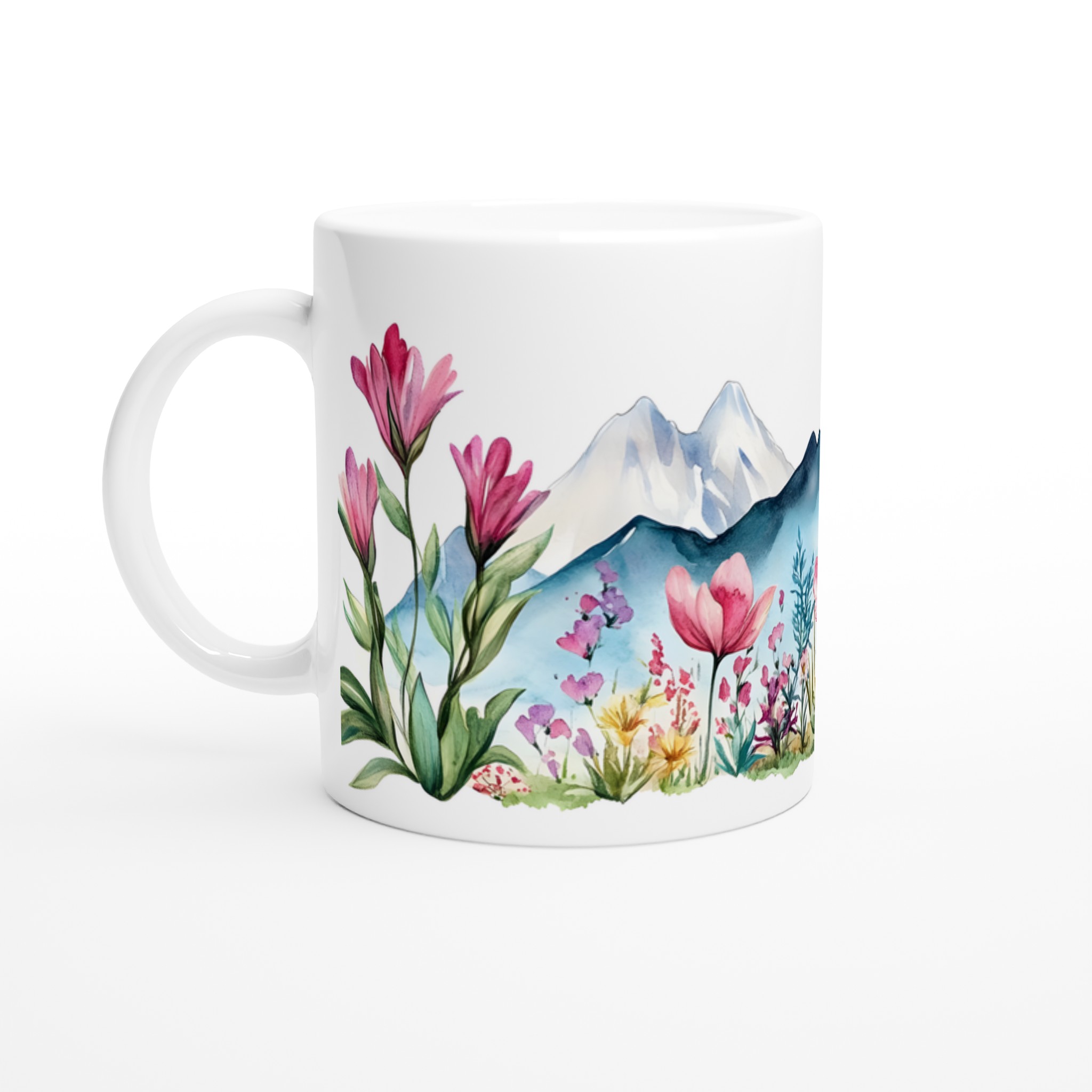 Akvarellblommig bergsmugg – 11 oz keramikmugg i ditt val av 7 färger 1 68890159-eae0-4e68-aa03-5ffdbd2d85c1