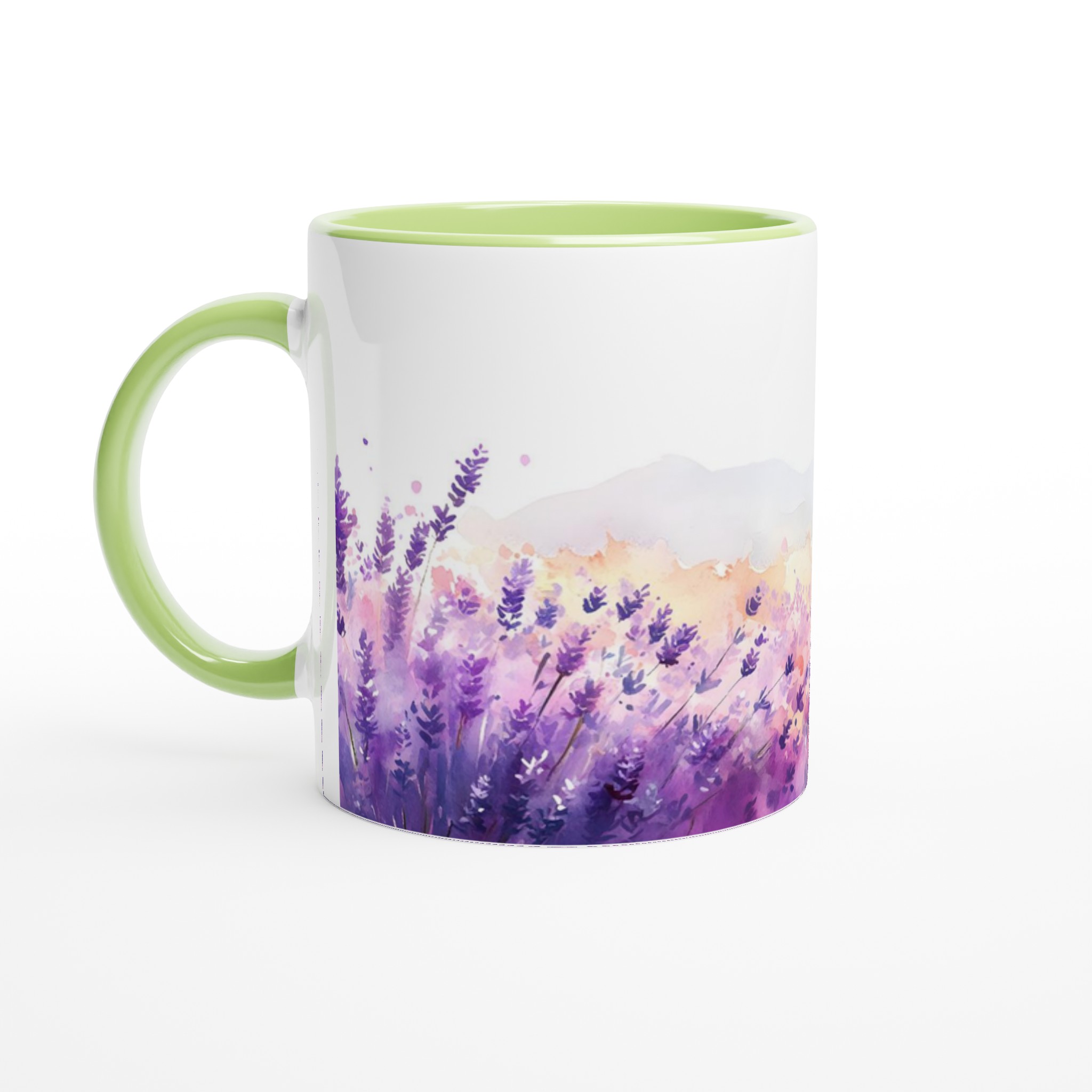 Lavendelfält Akvarellmugg – 11 oz Keramisk Mugg i Valfri Färgpalett 7 689af2ef-6b55-4bab-aa15-0d1aee888b66