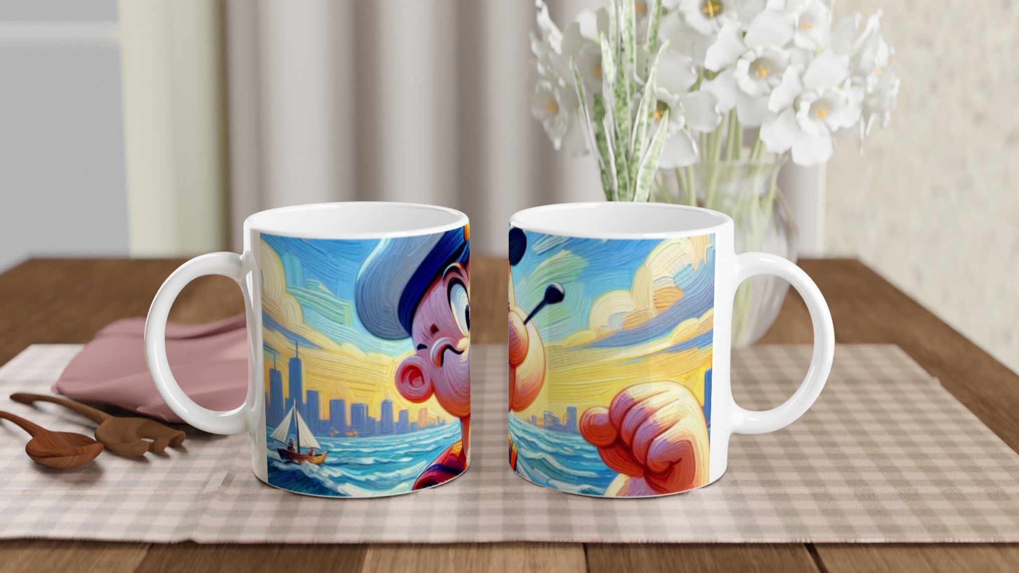 Vit 11oz keramisk mugg med livfull Sailor-tecknad design i ditt val av keramiska färger 10 69055997-ca11-4de4-b71b-2e5688ca0059