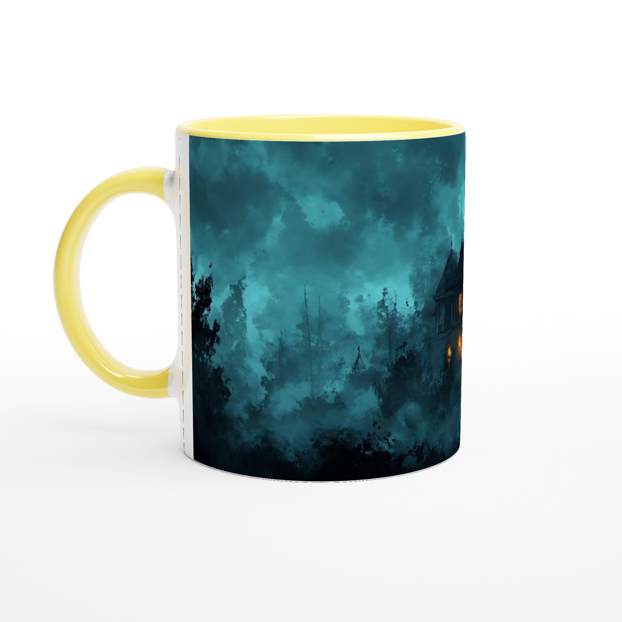 Mystisk Mörk Magi Mugg – Tealblå Spökhusdesign på 11oz Keramikmugg 3 69176e8e-6191-4c62-b989-8a57e8e21393