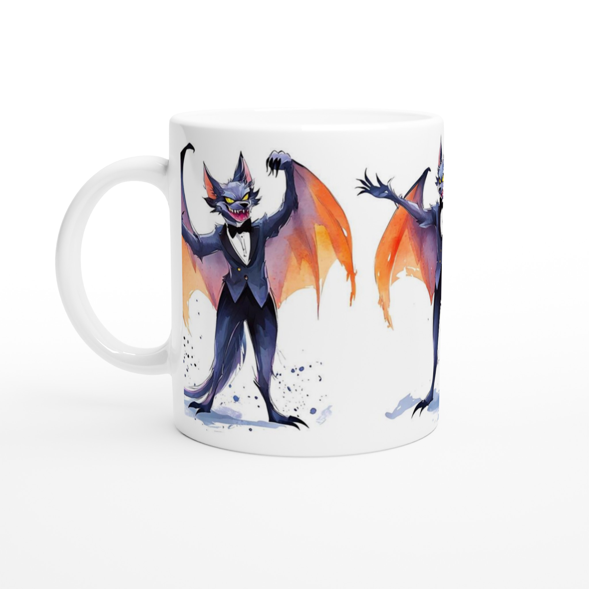 Mystisk Fladdermus Akvarell Mugg - Unikt Tryck med Vibrerande Färger | 11oz Keramisk Kaffekopp 1 69fccc00-1133-42ab-8f78-09e585ce6e8e