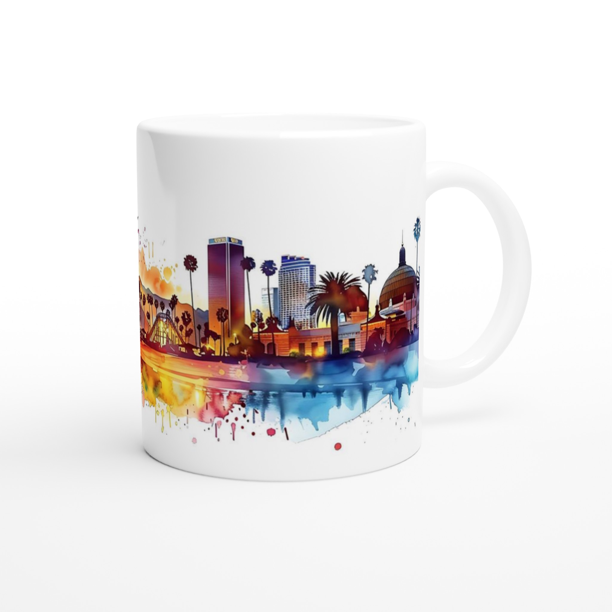 Vit 11oz keramisk mugg med färgstark Los Angeles skyline – välj din favoritfärg 9 6a54c11f-469d-4965-b0dc-f52063ee23e1