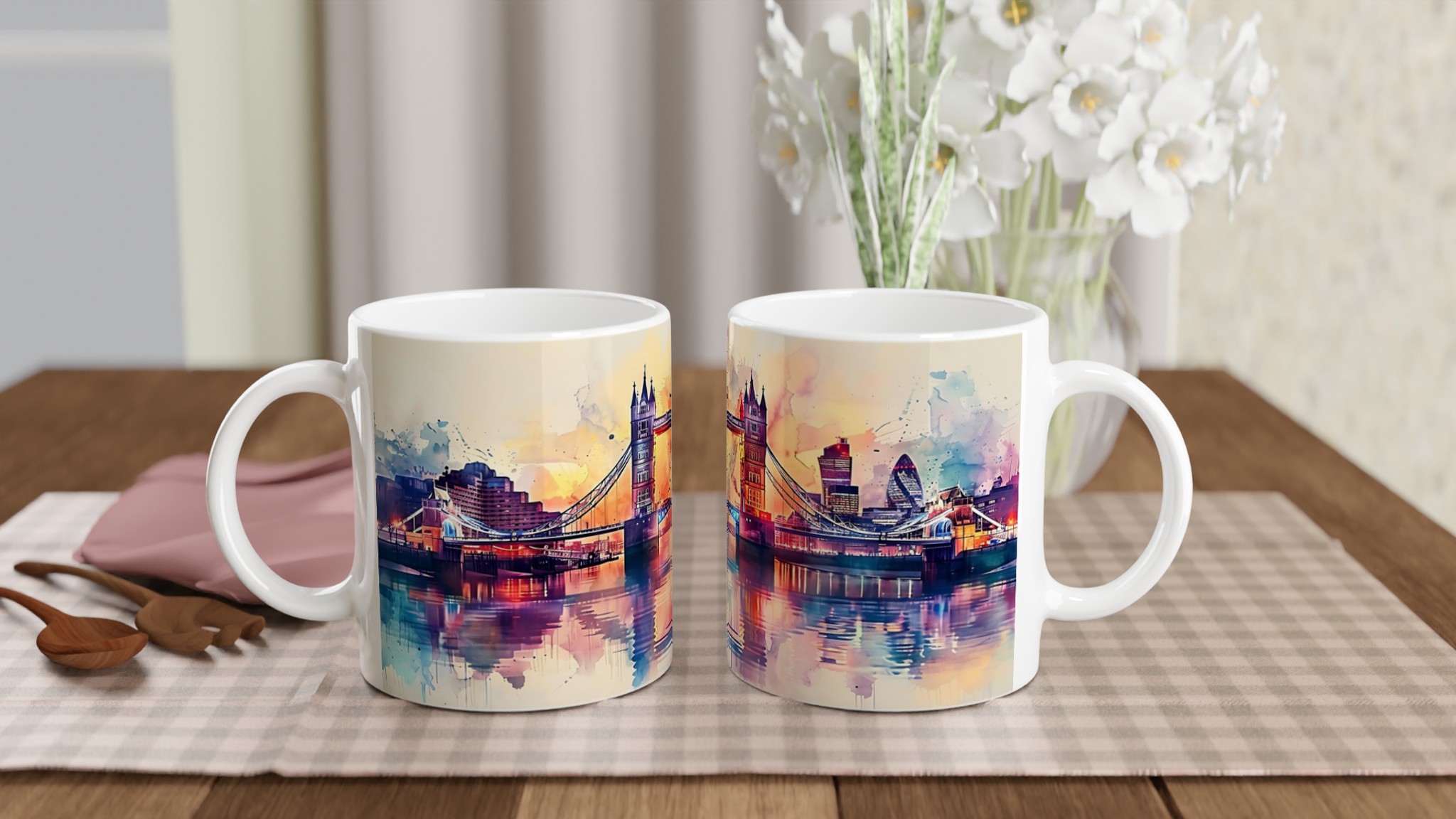 London Bridge Akvarellmugg – Konstnärligt Stadsscapes, 11oz Keramikmugg i ditt val av sju livliga färger 10 6a7077fc-26ce-4811-9385-964c2573d408