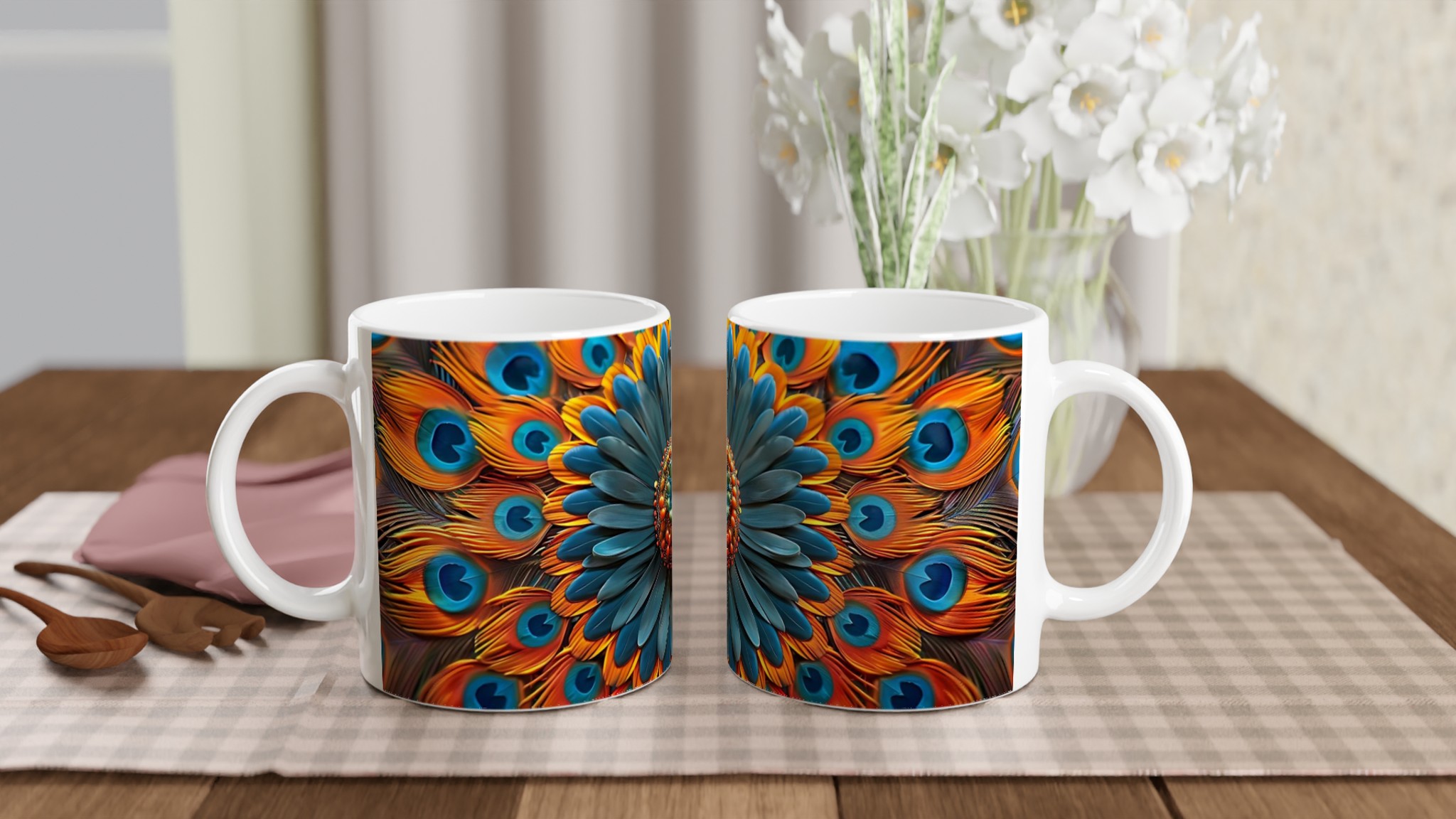 Påfågelinspirerad Keramisk Mugg 11oz - Konstnärliga Fjädrar i Starka Färger 10 6a733936-c0c0-44f5-a1f8-5586e49b311f