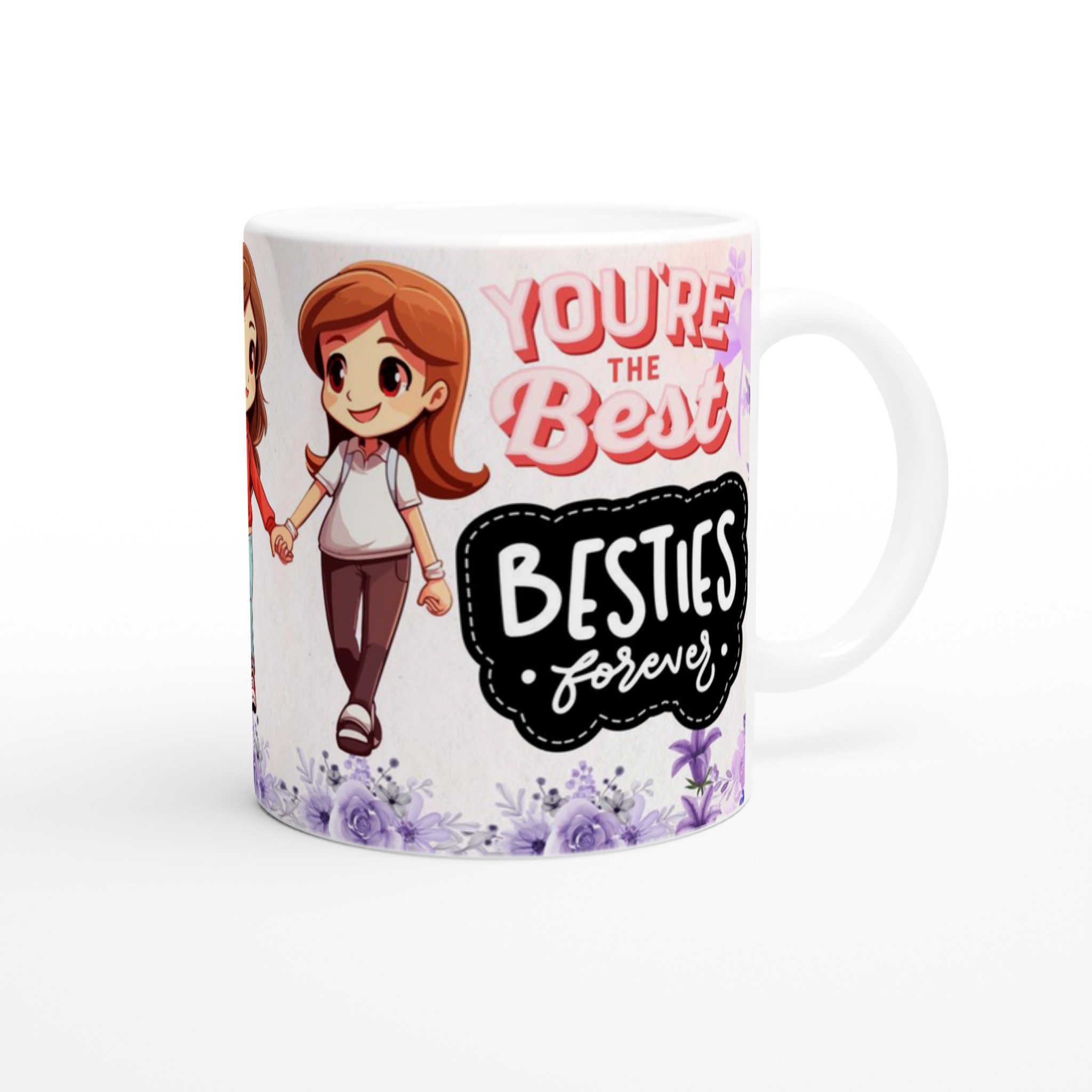 Vit 11oz keramisk mugg med charmigt bästa vänner-motiv i mjuka pastellfärger 9 6a9b167e-38fe-43aa-b5d1-6375acc94136