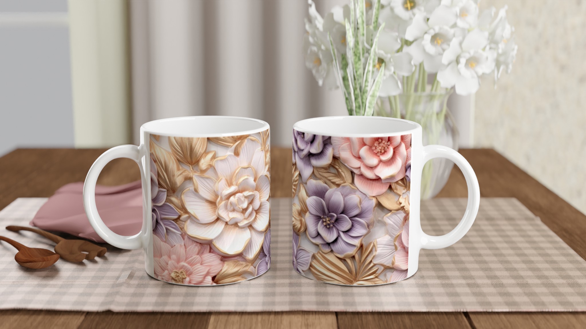 Vit 11oz keramisk mugg med elegant blomsterdesign i flera färger 10 6a9f0fa5-1442-4029-a44e-acd2759583bf