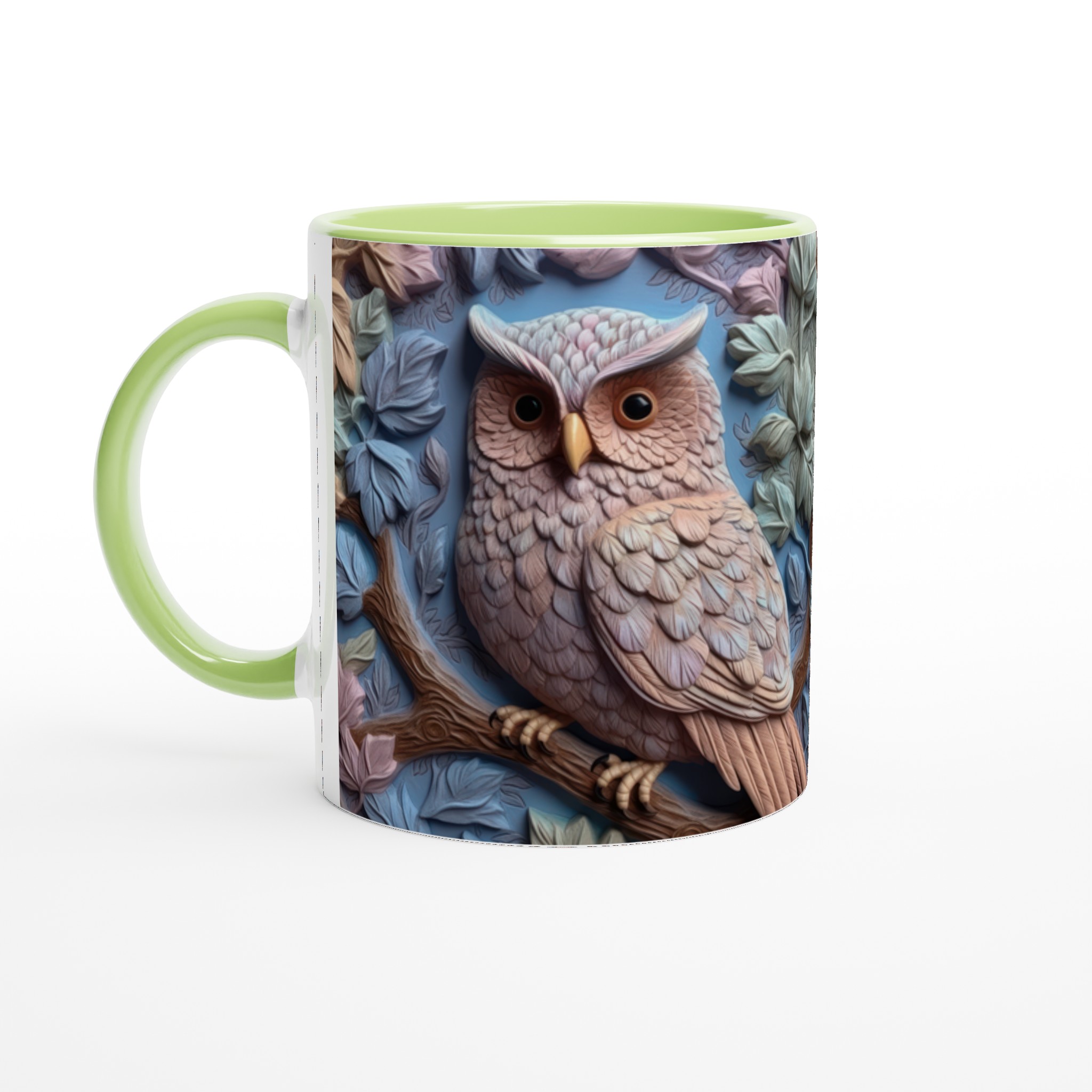 Vit 11oz keramisk mugg med detaljerad uggleskulptur i mjuka jordtoner – välj bland sju färgstarka keramiknyanser 7 6aa5ede3-07be-4e19-b3b6-e5fd051b6f13