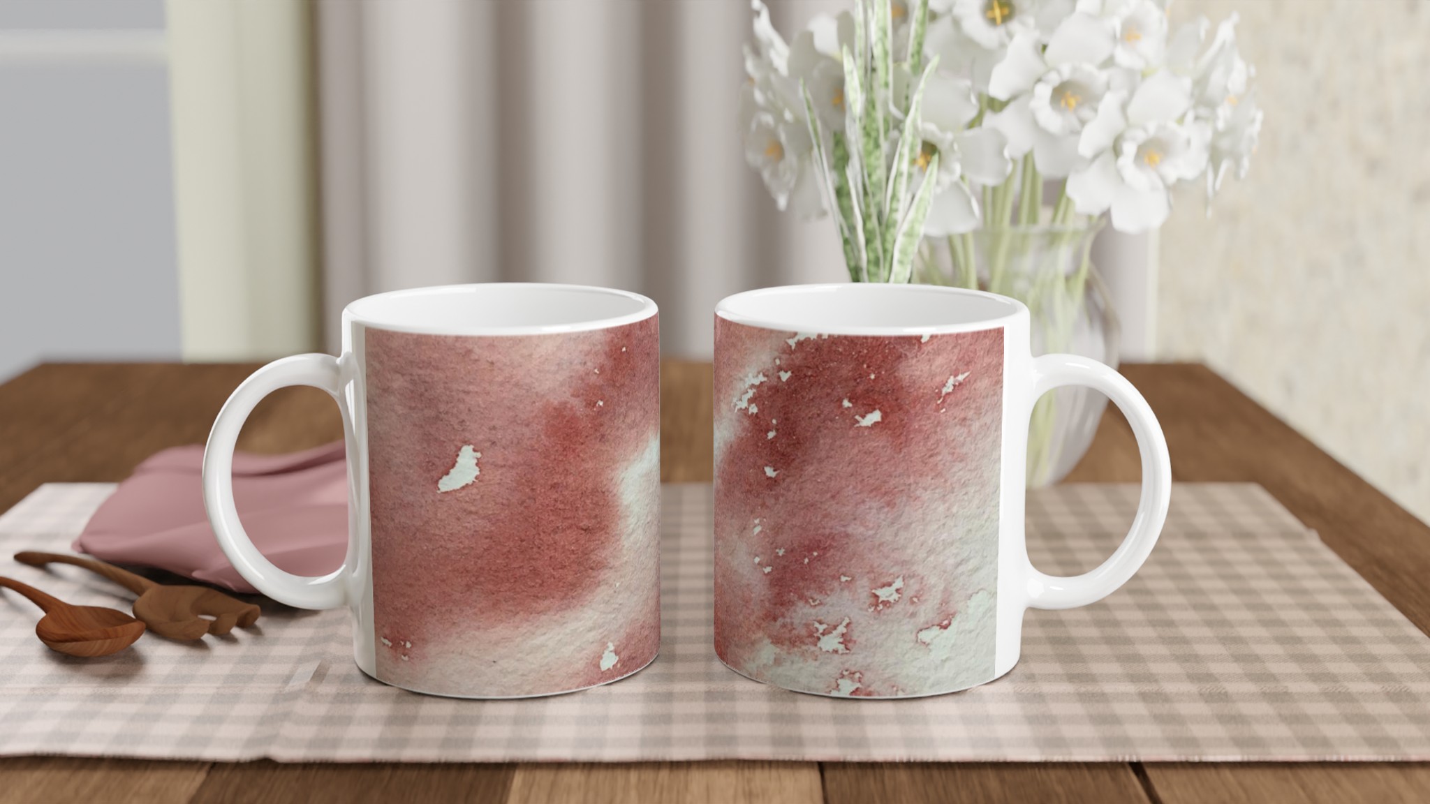 Vit 11oz keramisk mugg med konstnärlig akvarelldesign i mjuka jordtoner 10 6ad7bc34-3308-4348-aea8-4d0f95bfec19