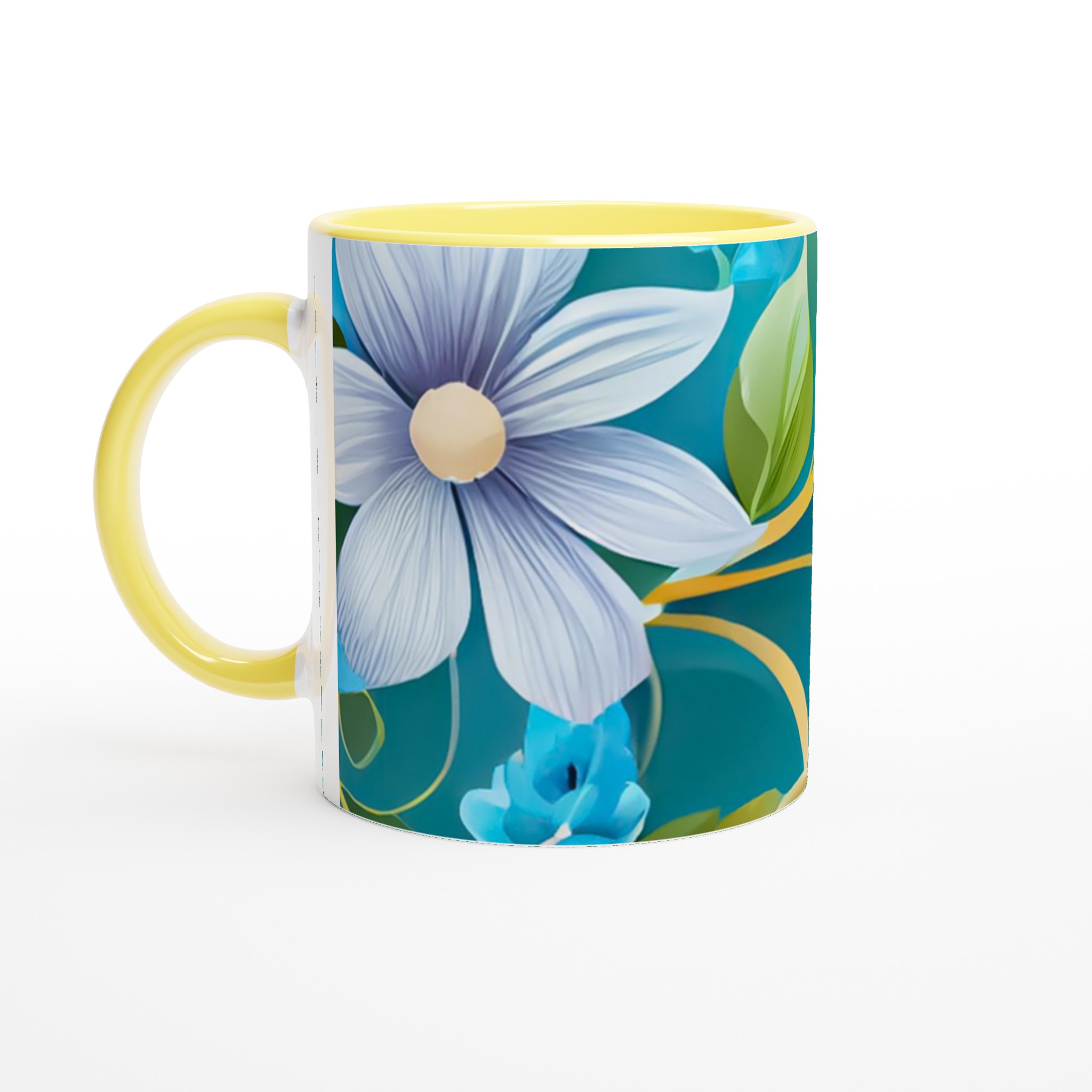 Vit 11oz keramisk mugg med elegant blomsterdesign i färgstarka toner 3 6ae89bf0-0959-4385-9fd6-c2246a7f776d