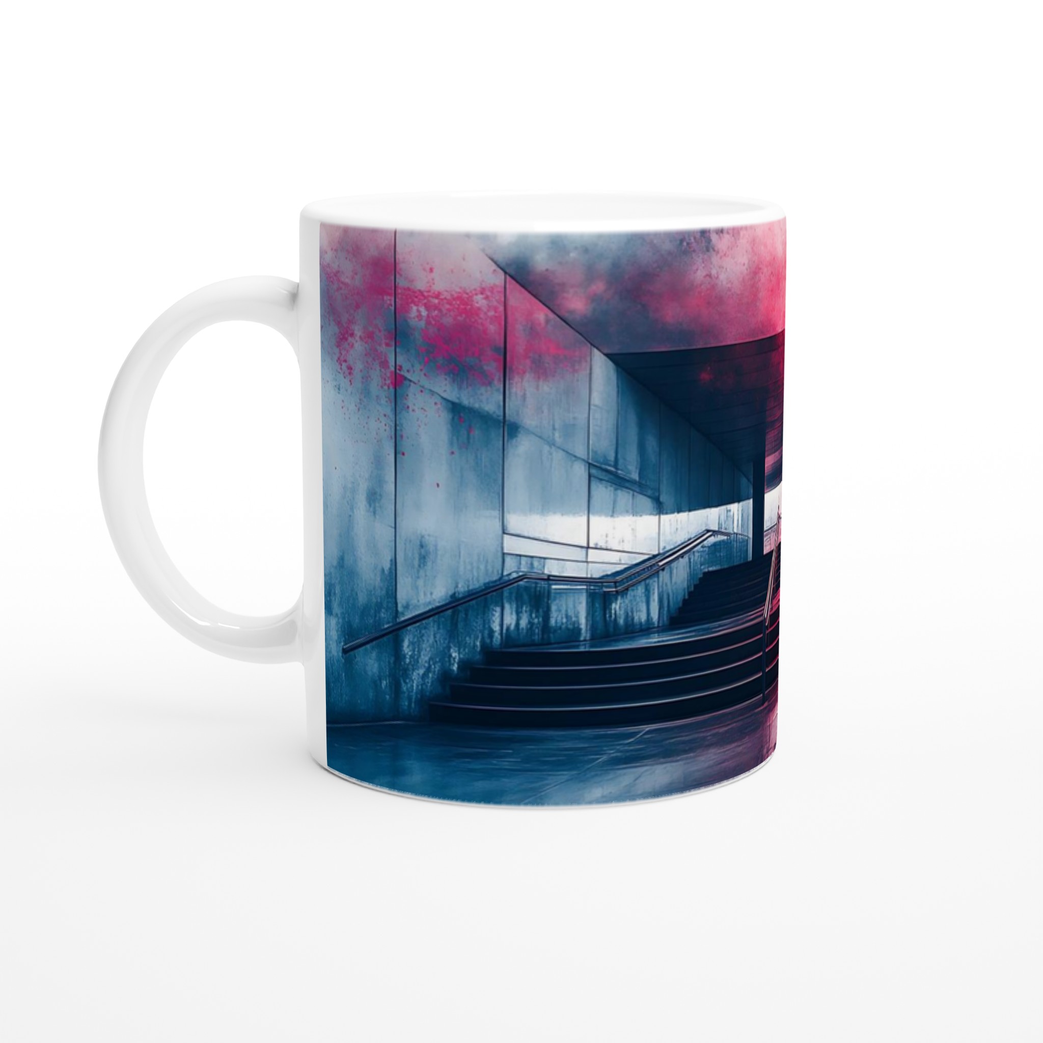 Abstrakt Urban Trappa Keramisk Mugg – Konstnärligt Tryck med Rött och Blått, 11 oz 1 6b3e8883-20f2-414a-b445-9aae4fd7a12b