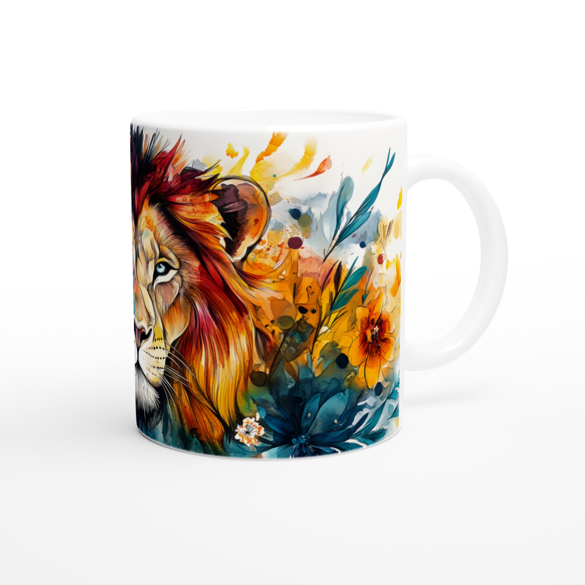 Majestic Lejon Konst Mugg - Livfull Akvarell Keramikmugg i ditt Val av Färg 9 6bcf4649-3d90-4333-bc99-722489804cd2