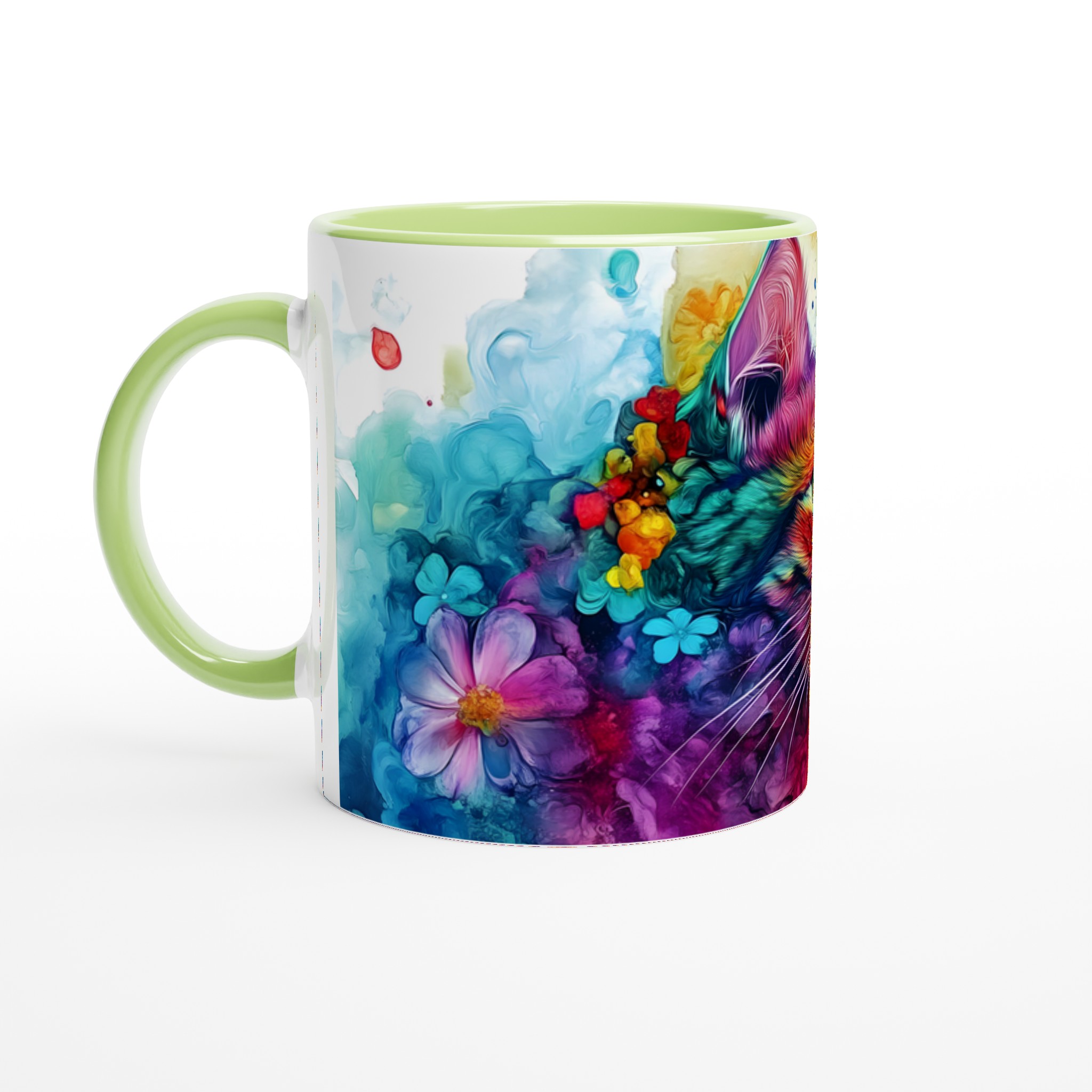 Mångfärgad Katten Mugg – 11 oz Keramikmugg med Psykedelisk Kattkonst, Välj Bland 7 Levande Färger 7 6c8acc91-00b9-4200-9620-a9305608ec36