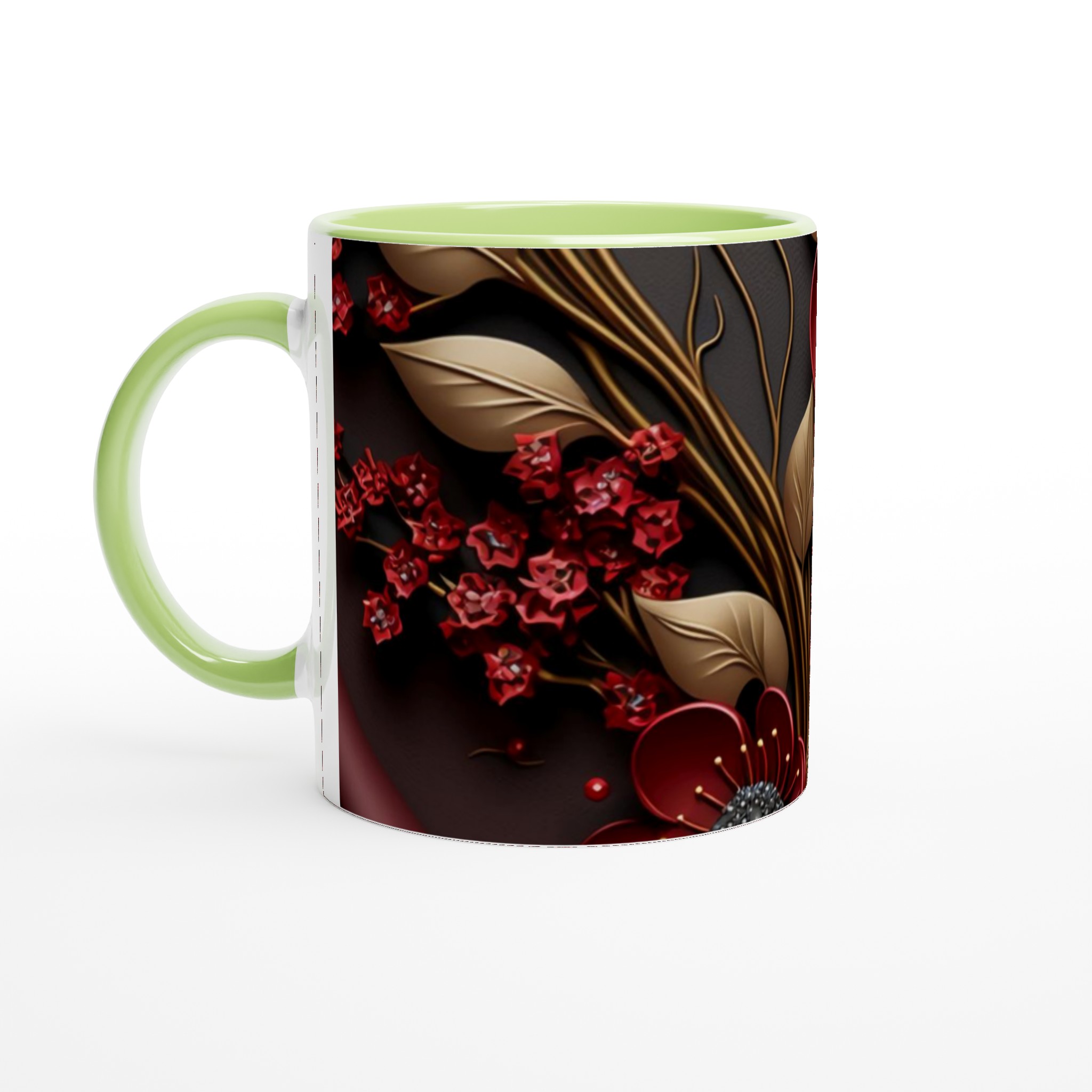 Vit 11oz keramisk mugg med elegant röd och guld blommönster – välj bland sju stilfulla färger 7 6cb8870f-98d5-45d5-bab9-5c7ebd86d9db