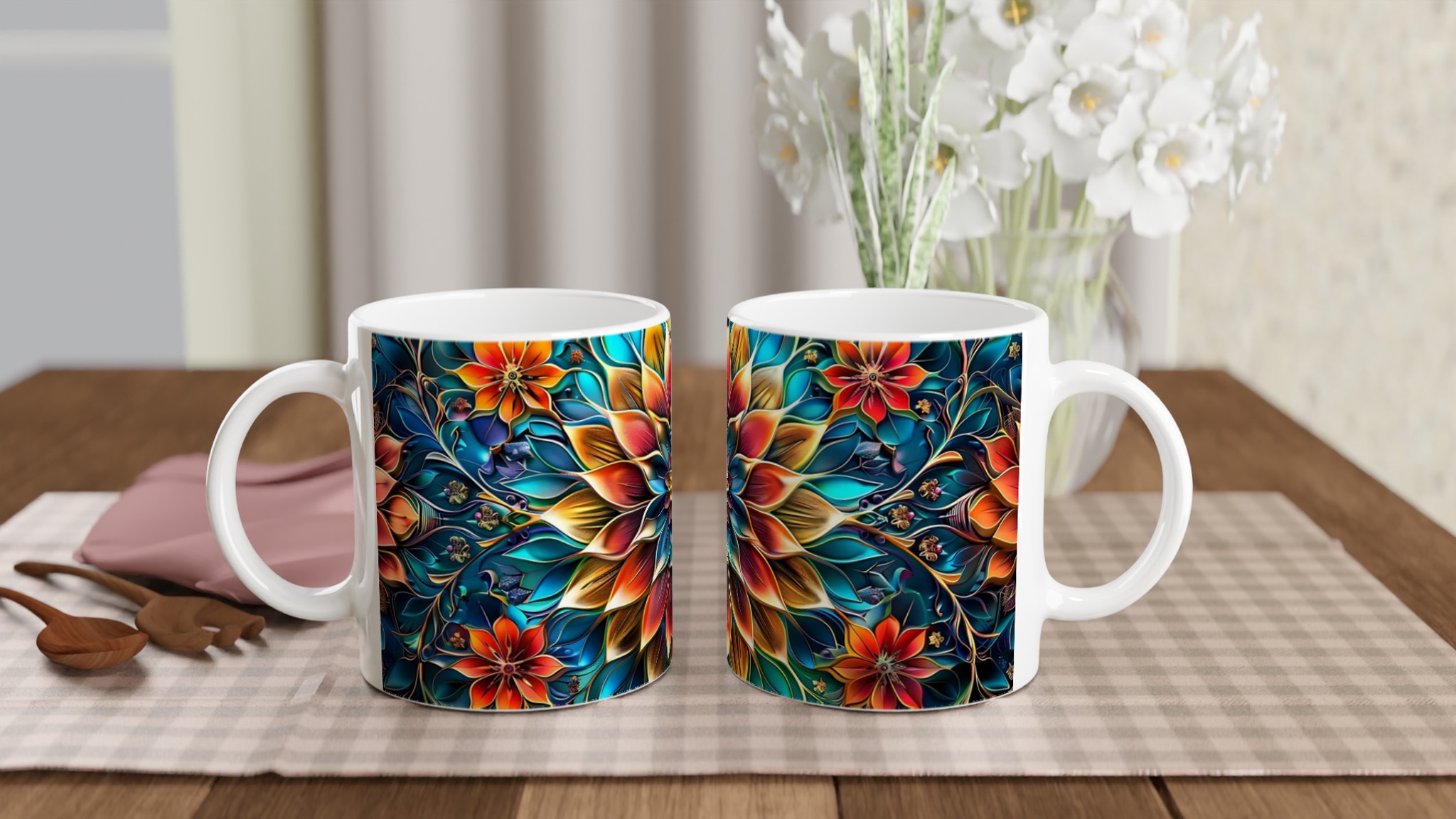Mångfärgad Floral Mandala 11oz Keramisk Mugg – Konstnärligt Tryck i Valfri Färg 10 6cc12fee-37c4-49b6-9622-34bedbeca59f