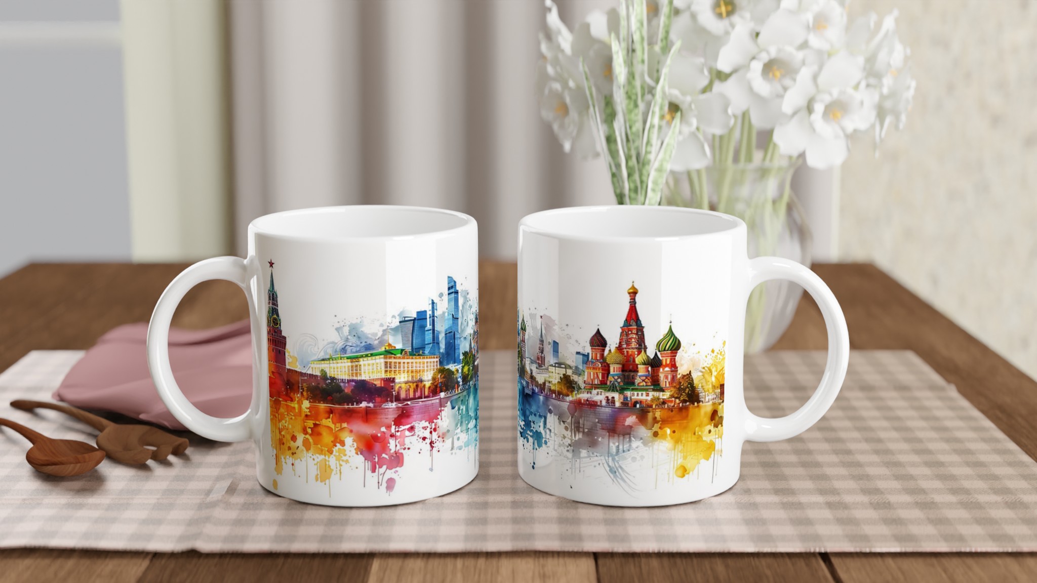 Abstrakt Moskva Stadssiluett Keramisk Mugg - Akvarellstil i Valfri Färg 10 6cc3e59c-e5a7-4125-a77e-042ef5e7ea9d