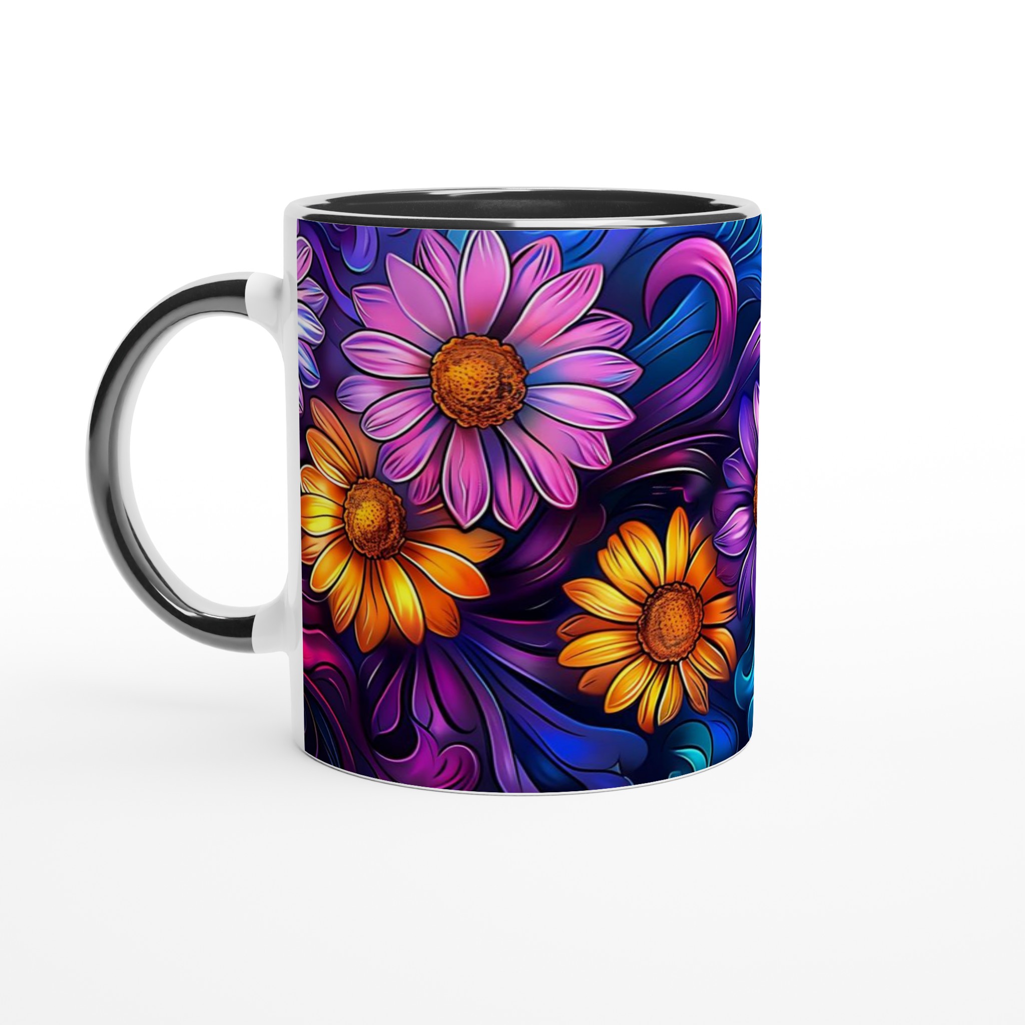 Färgexplosion Blommig Keramikmugg - 11oz Vit Kopp med Vibrerande Blommönster & Flytande Detaljer 4 6ccc52cd-9eb3-411a-accd-642a4fe0c48c