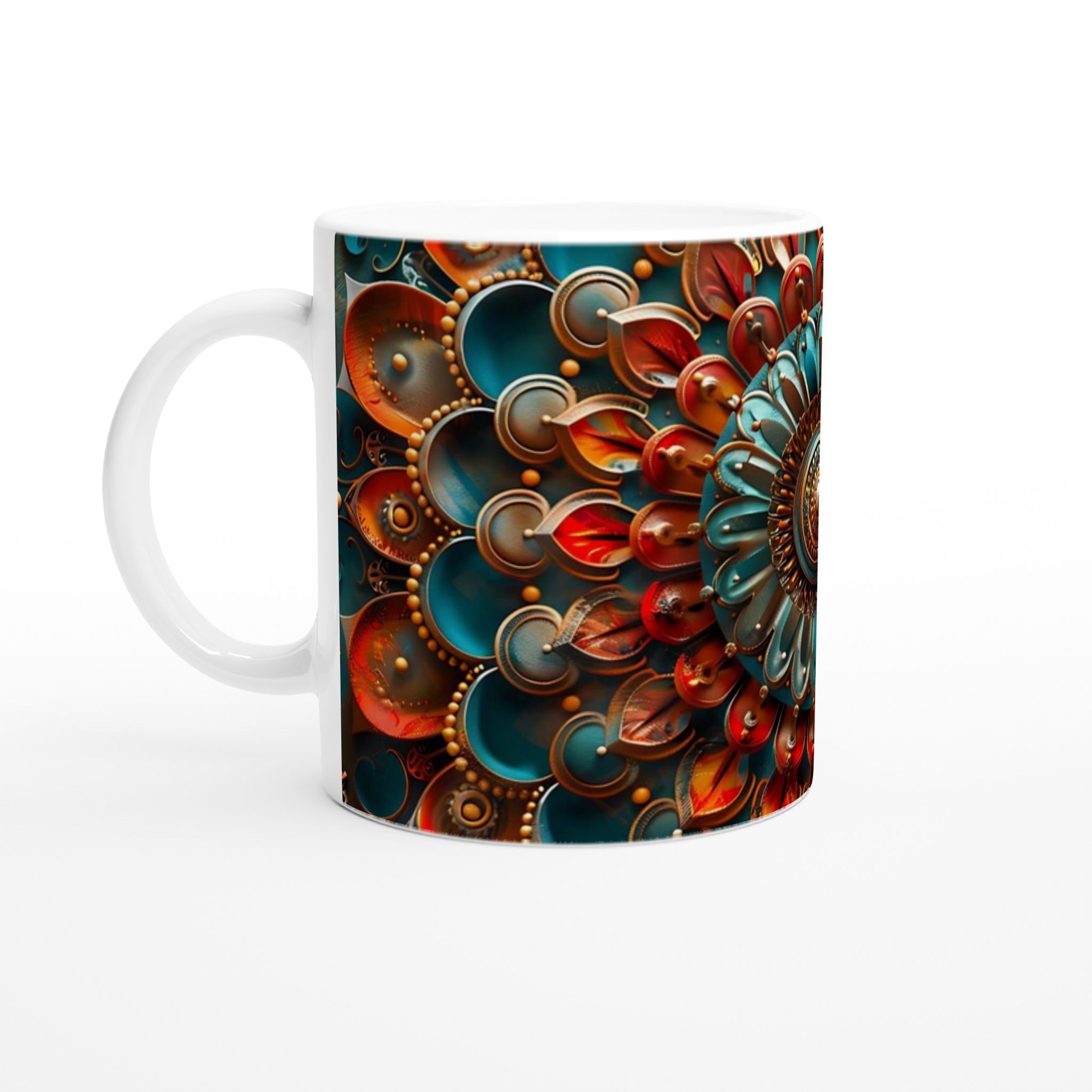 Abstrakt Mandala 11oz Keramikmugg – Teal, Roströd & Guld design i valfri färg 1 6cf557a1-e086-47e4-8a2d-29b174134b1e