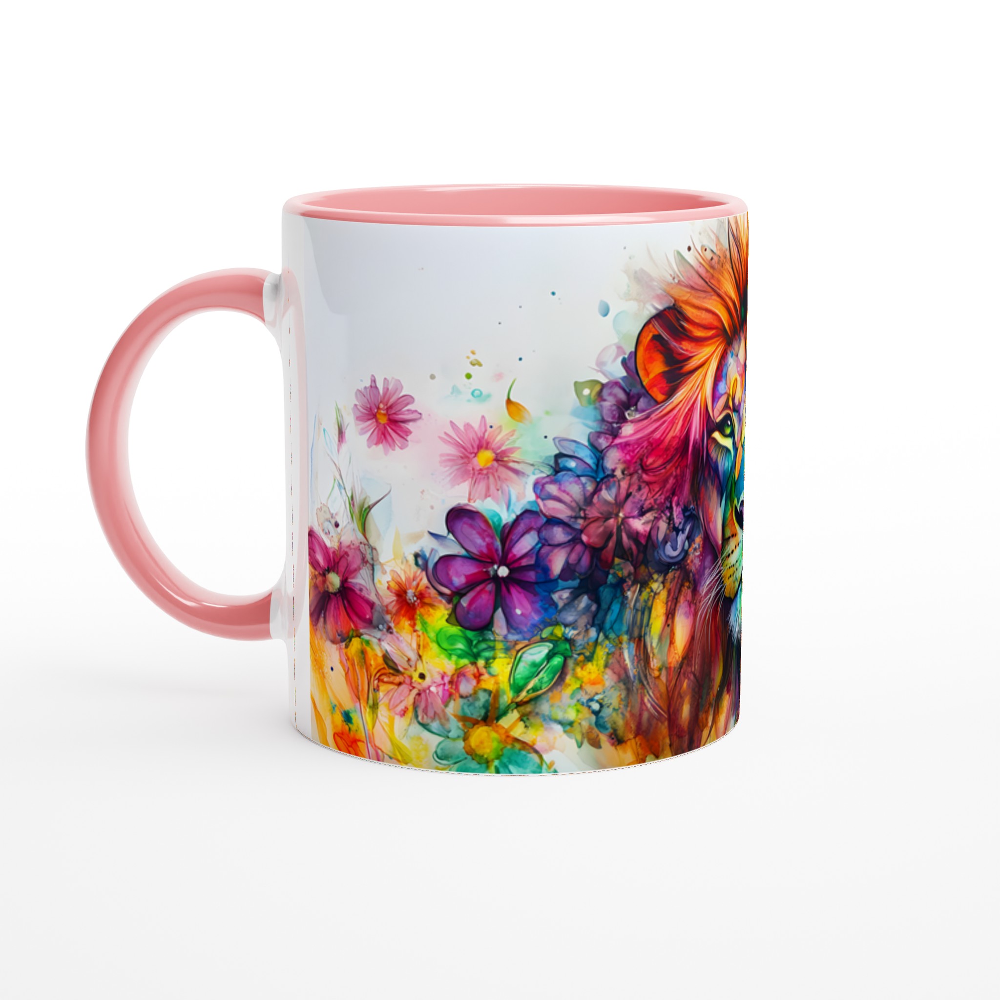 Färgglad Lejon Akvarell Mugg – Uttrycksfull 11oz Keramikmugg i Valfri Färg 6 6d11a788-0a6f-401c-ab0a-d983bf12f489