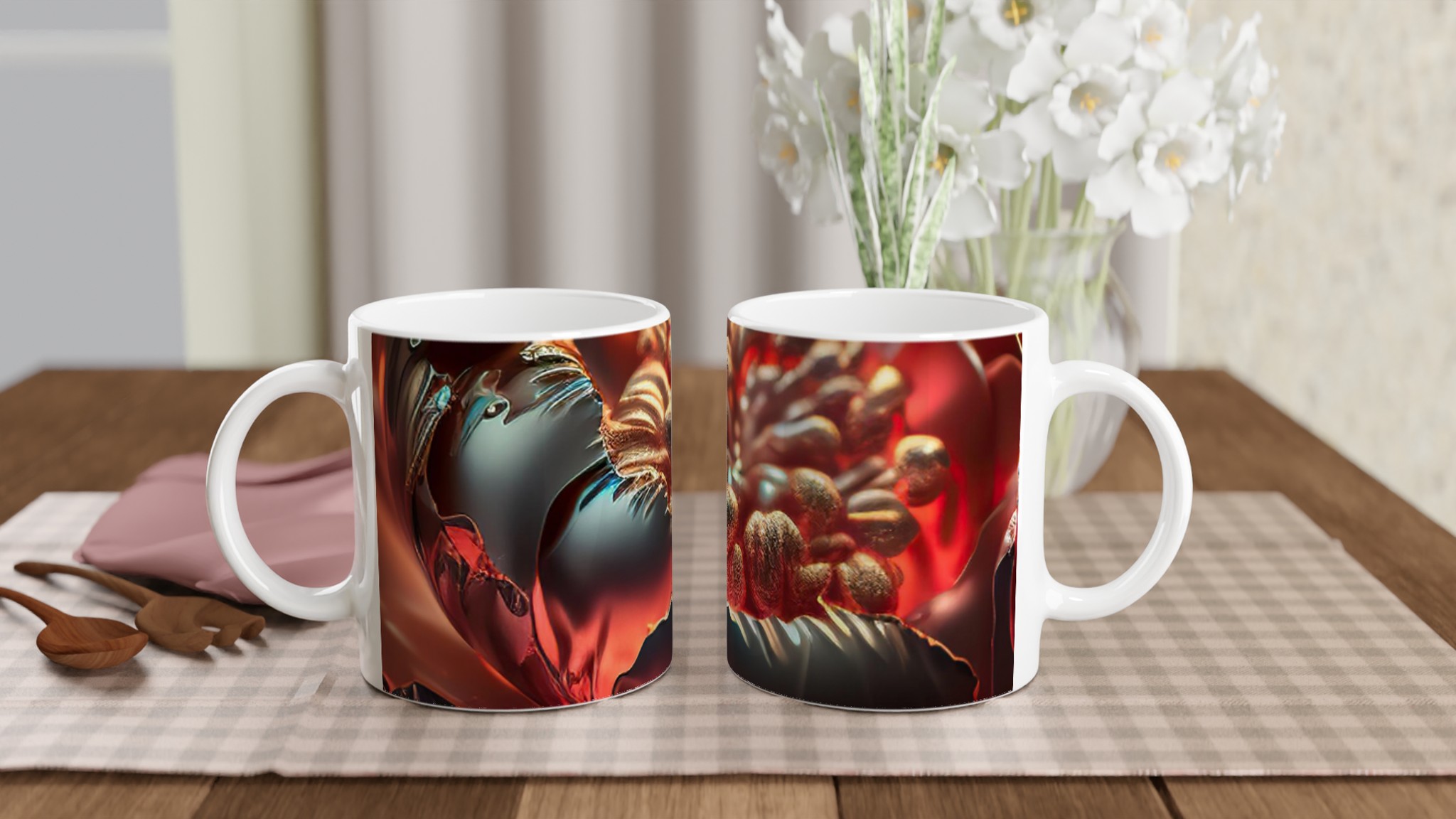 Vit 11oz keramisk mugg med eldigt glödande abstrakt design i flera färgval 10 6d1fe940-7382-4365-abdd-870a5886580b