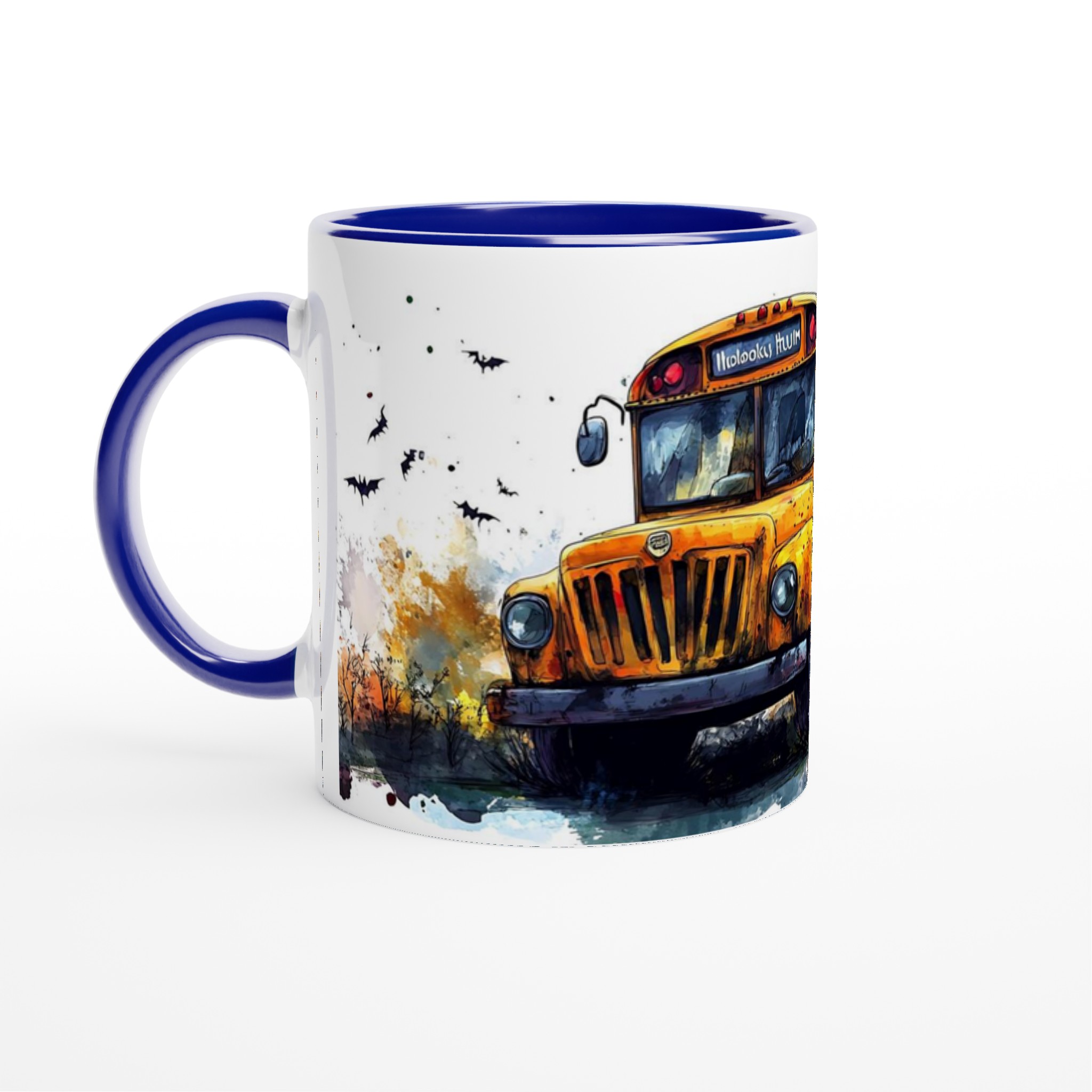 Mystisk Skolbuss Halloween Mugg – Skelett på Spökfärd i Akvarellstil, 11oz Keramikmugg 2 6d6626ab-592e-4ff1-9690-257a349ebab8