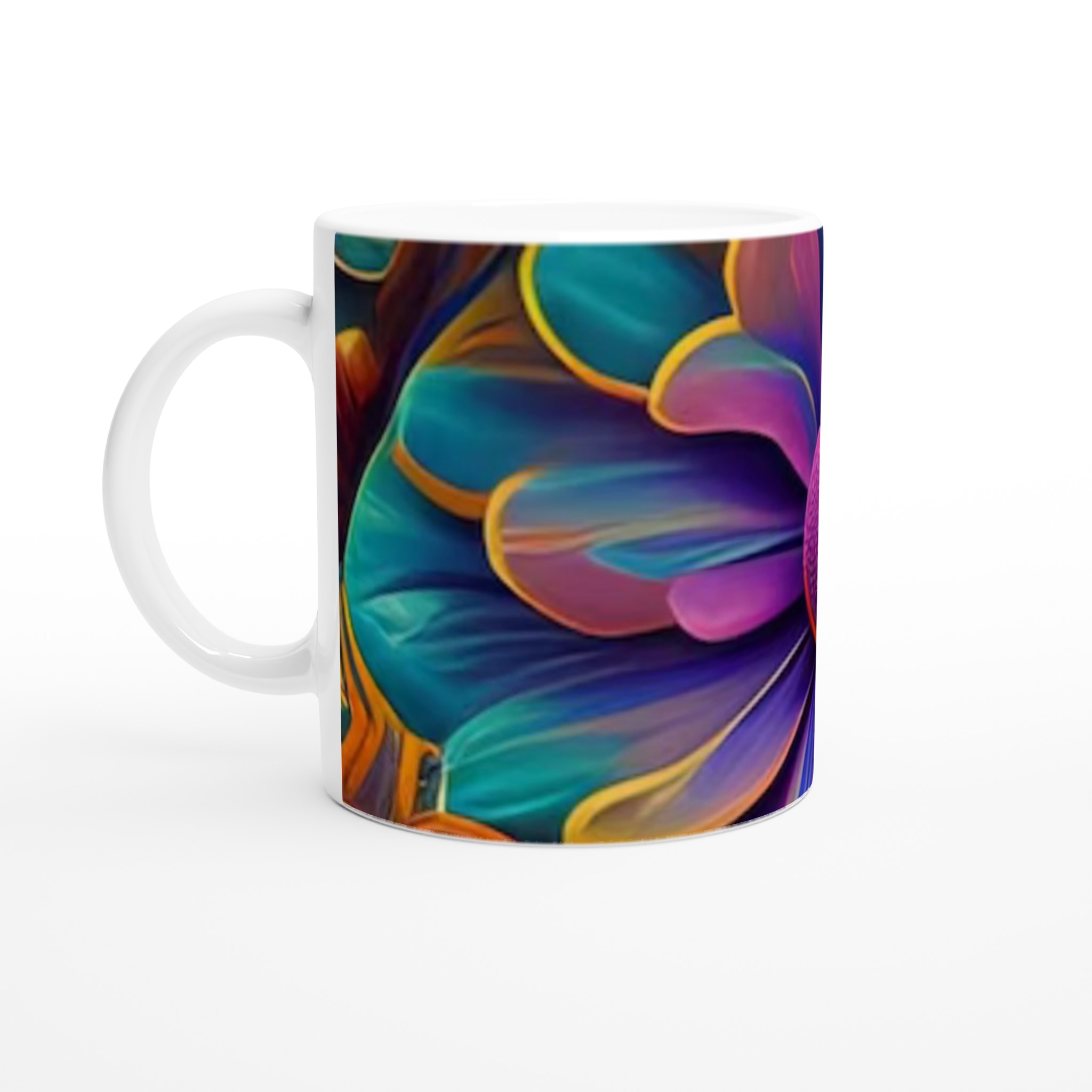 Vit 11oz keramikmugg med färgstark blomsterdesign – välj bland sju levande färger 1 6d6c22a7-5d17-492b-8e23-972eff9afdd4