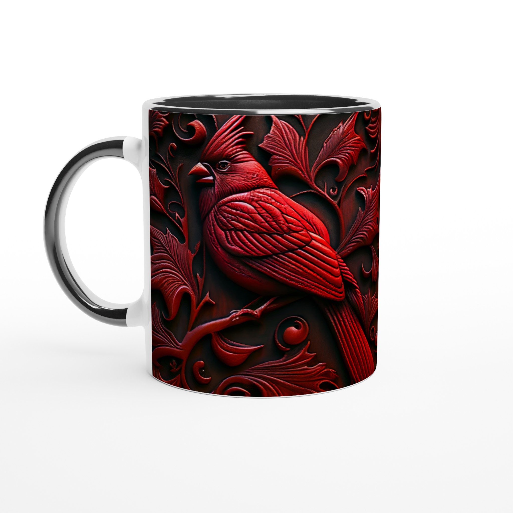 Vit 11oz keramikmugg med elegant kardinalfågelmotiv i djup röd – välj din favoritfärg 4 6d95a65d-8760-434f-a52e-a2bd424bf1ac