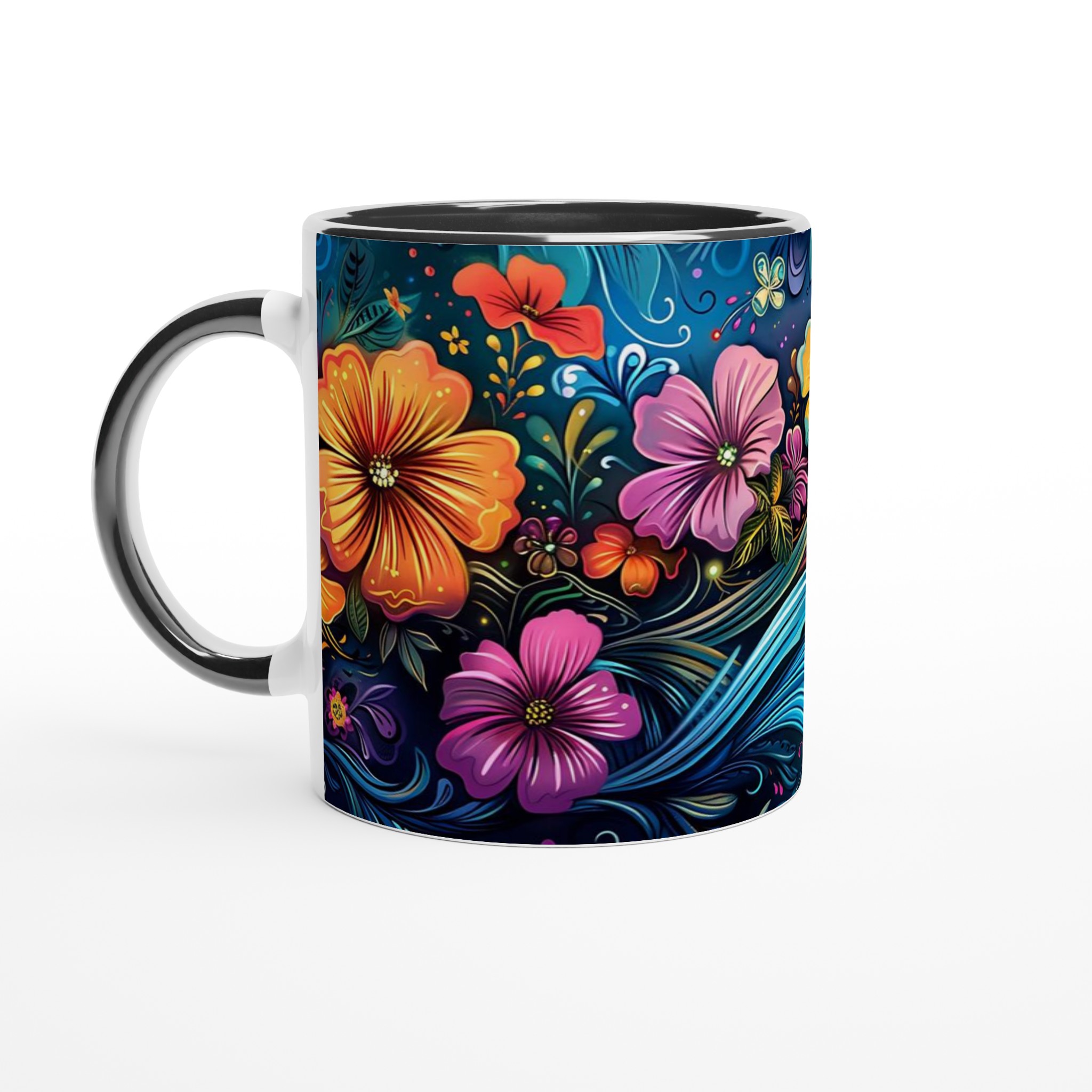 Färgsprakande Blomstermugg – 11oz Keramikmugg med Livfull Konst & Valfri Färg 4 6d9c9089-c85a-445b-b335-2d3b5c1ce09f