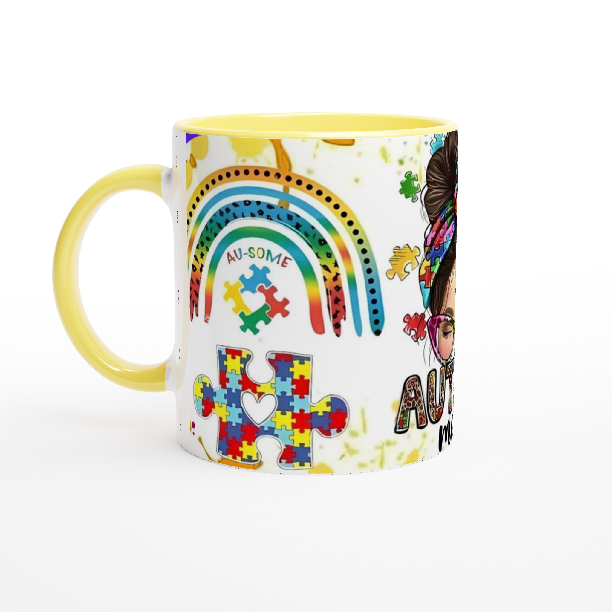 Vit 11oz keramisk mugg med färgstark Autism Mom-design – välj bland sju livfulla keramiska färger 3 6dbb5e21-6064-4582-b171-40301bf68f4d