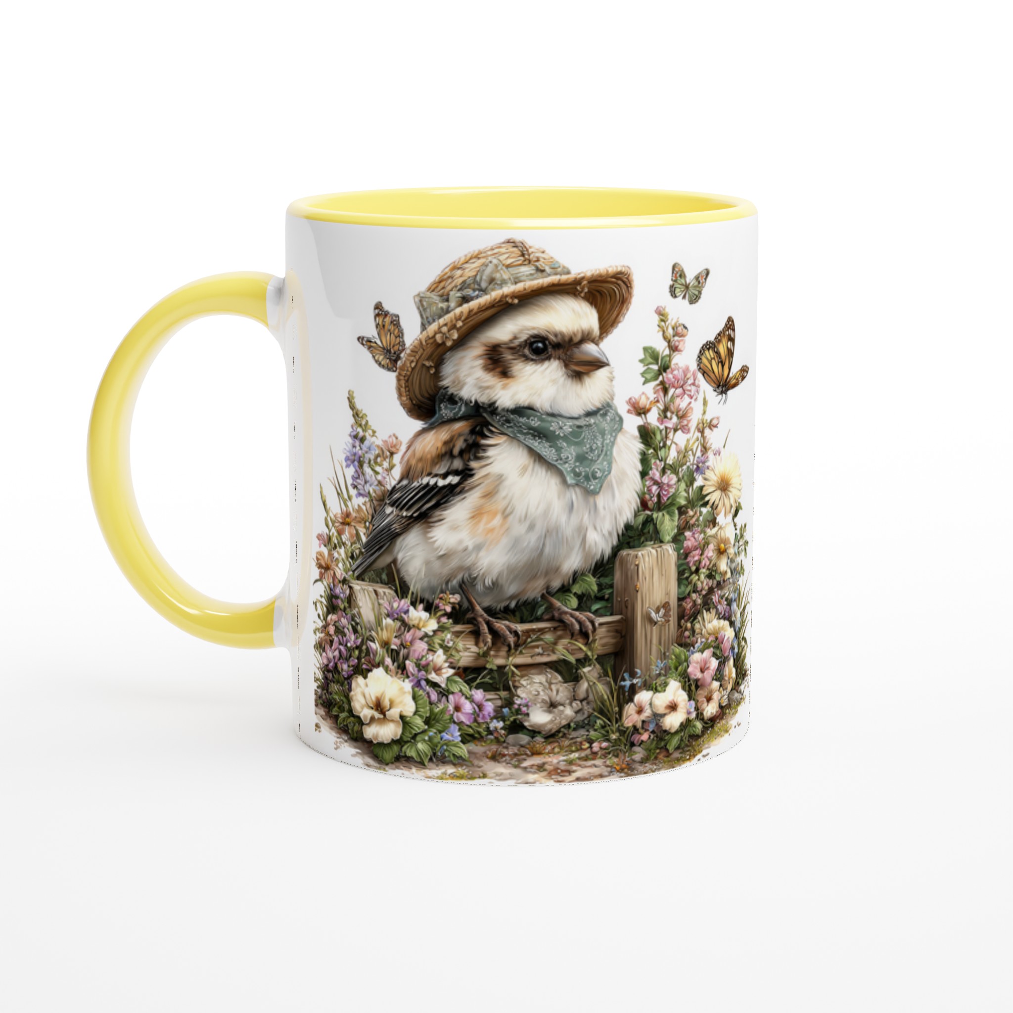 Vit 11oz keramisk mugg med charmig fågelhatt och blomsterdesign – välj din favoritfärg 3 6dbd45c3-76b8-4957-b233-994c40c26c4f