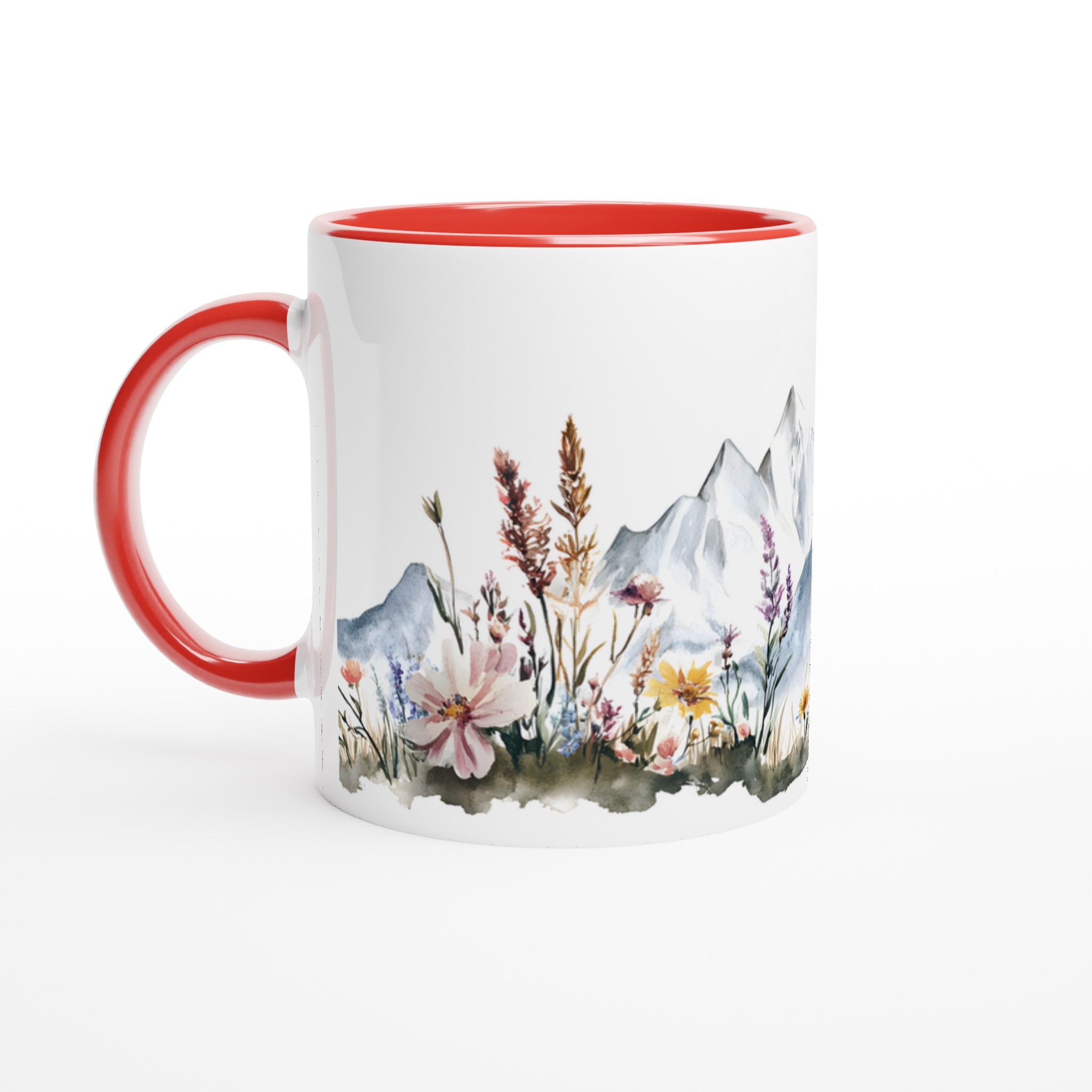 Alpin Blomstermugg: Akvarell Berg & Vilda Blommor – 11oz Keramikmugg i Valfri Färg 5 6dc15978-ae2f-44a1-a1b8-7dbede745a17