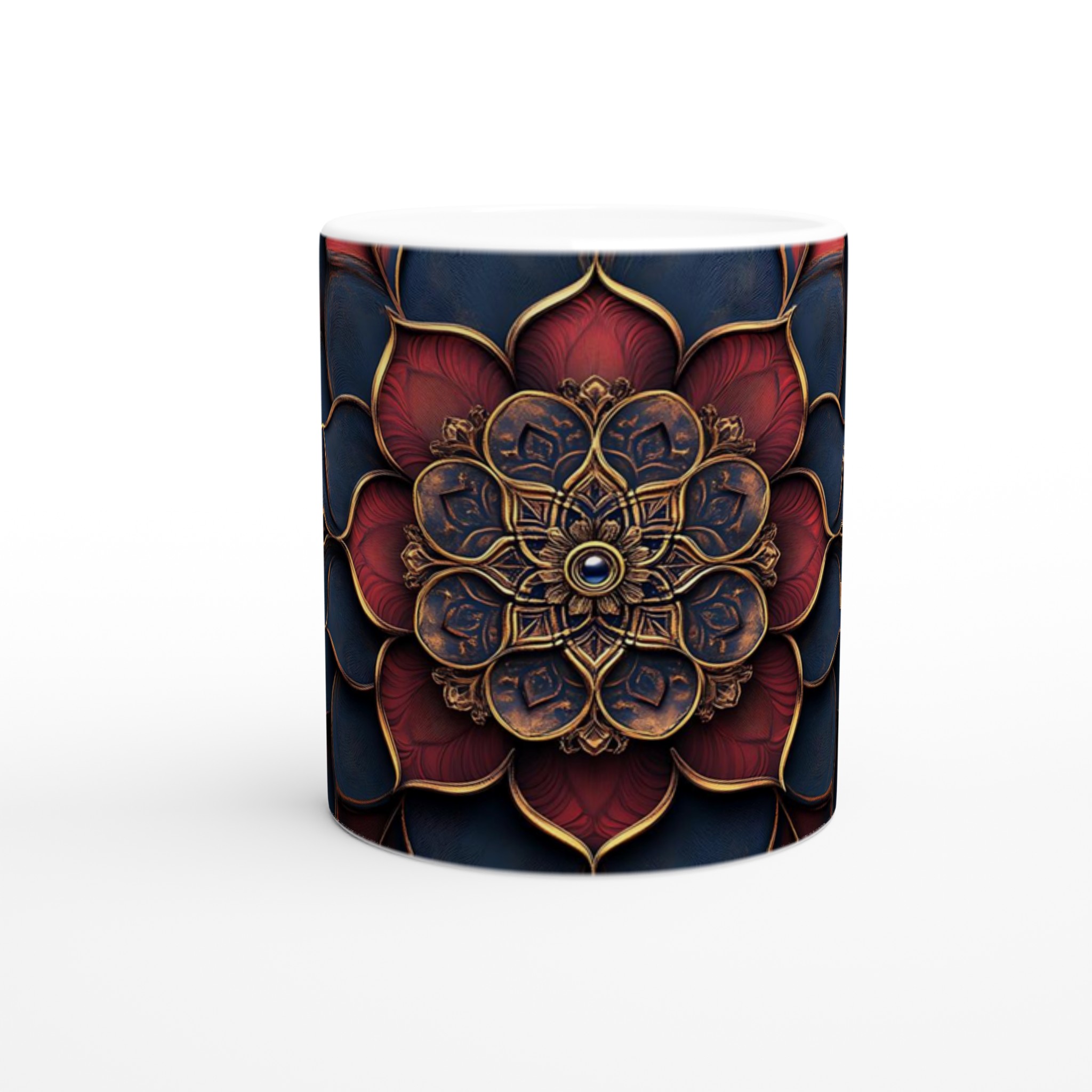 Mörk Lyxig Mandala Mugg – 11oz Keramikmugg med Intrikata Guld- och Röda Mönster 8 6dc8c1f6-f3a6-4346-afd9-d671e1c4d866