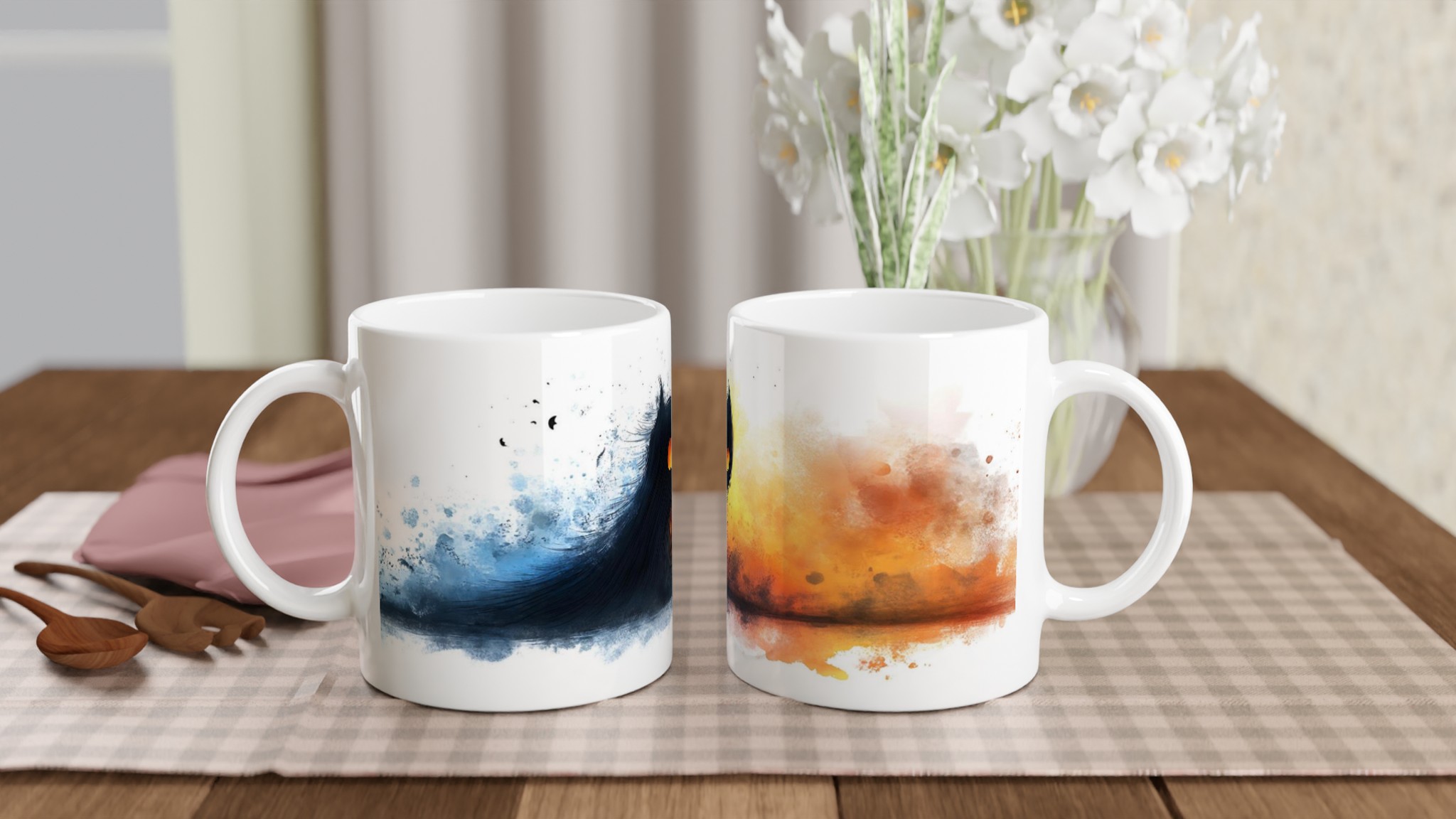 Mystisk Varelse Keramikmugg - Eld & Is Design med Lysande Ögon, 11oz Kaffe- & Temugg i Valfri Färg 10 6dcb67c8-bcbd-42d6-9906-2f754b800ed3