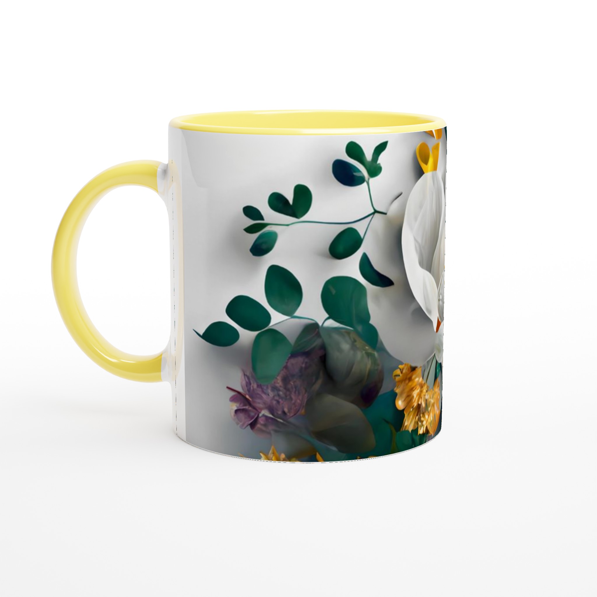 Vit 11oz keramisk mugg med elegant blommönster i sju färgstarka nyanser 3 6dd49aba-2aaf-4321-9ed3-c98d24600d6d