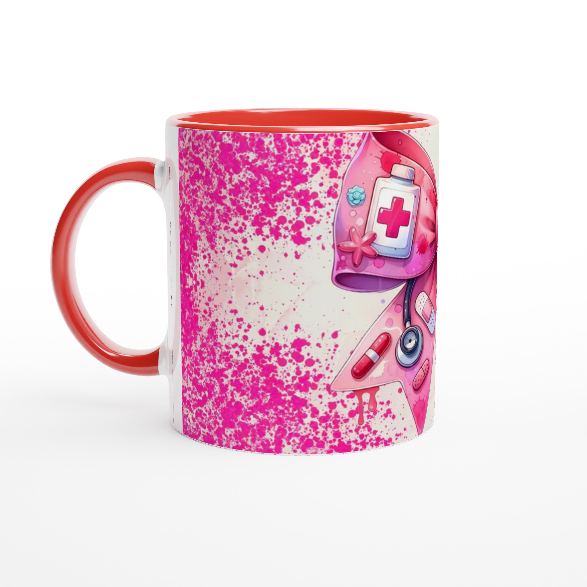 Vit 11oz keramisk mugg med rosa vårdhjälte-design – välj bland sju färgstarka keramikalternativ 5 6dd99c06-f710-4910-a0c3-a660b3f55947
