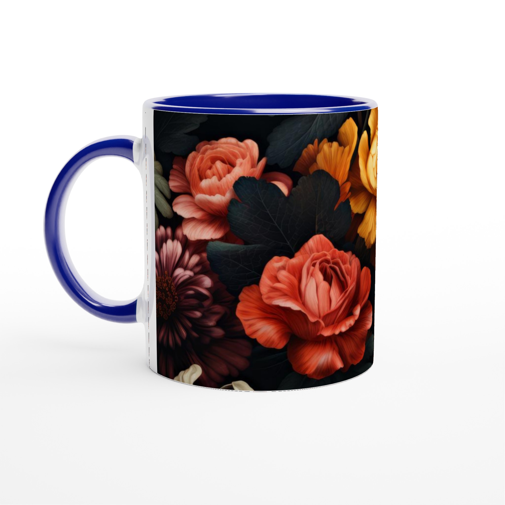 Vit 11oz keramisk mugg med djärva, blomsterinspirerade färger i din valda kulör 2 6dfd9f14-6a9e-4cad-95bf-03be51b18b22