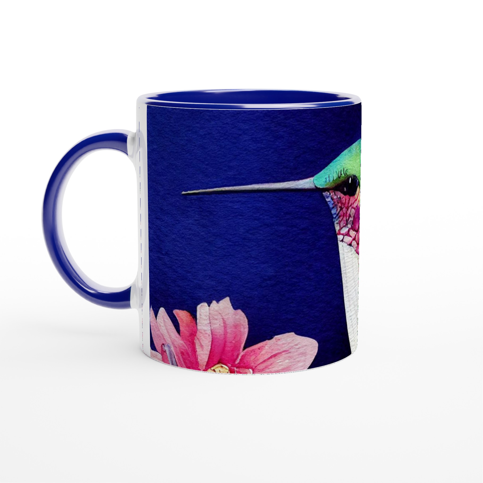 Vit 11oz keramisk mugg med färgstarkt kolibri- och blomtryck i ditt val av sju unika keramfärger 2 6e1544ae-d2d4-4d64-943b-582cc75c6ef0