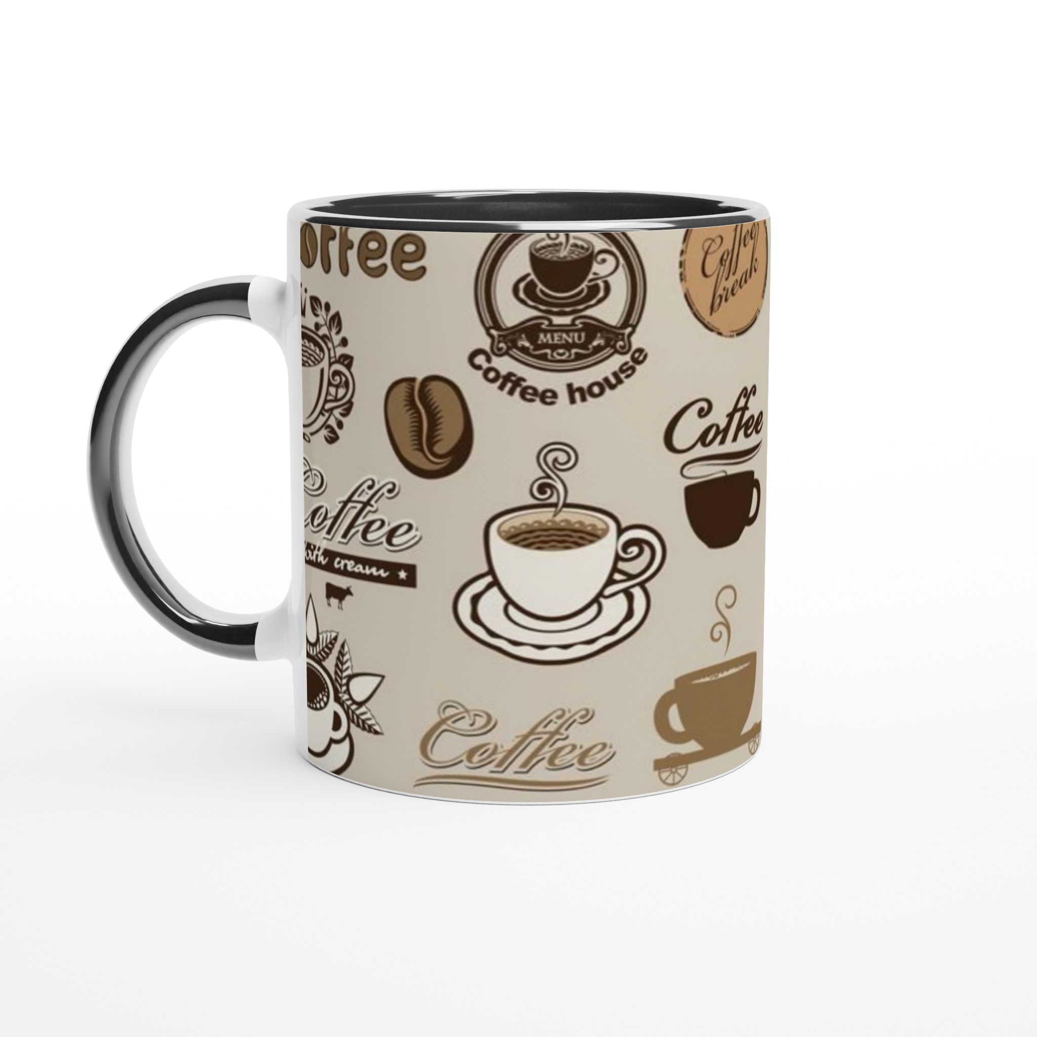 Vit 11oz keramisk mugg med klassiska kaffemotiv i bruna toner – välj bland sju färger 4 6e1750fd-8e31-46e6-8fc2-37ff3ea4c658