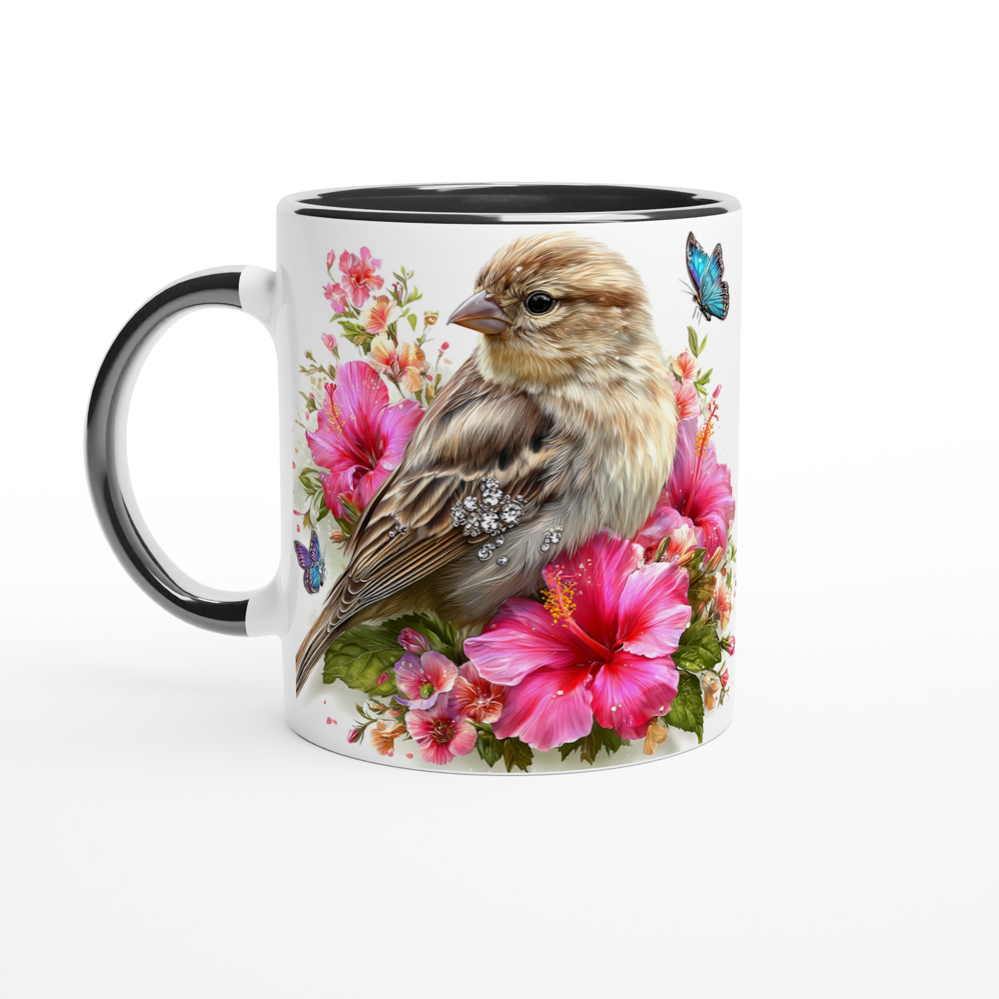 Vit 11oz keramisk mugg med naturinspirerat fågel- och blomstertryck i livfulla färger 4 6e72d84f-84a8-4296-b948-653f971995d2