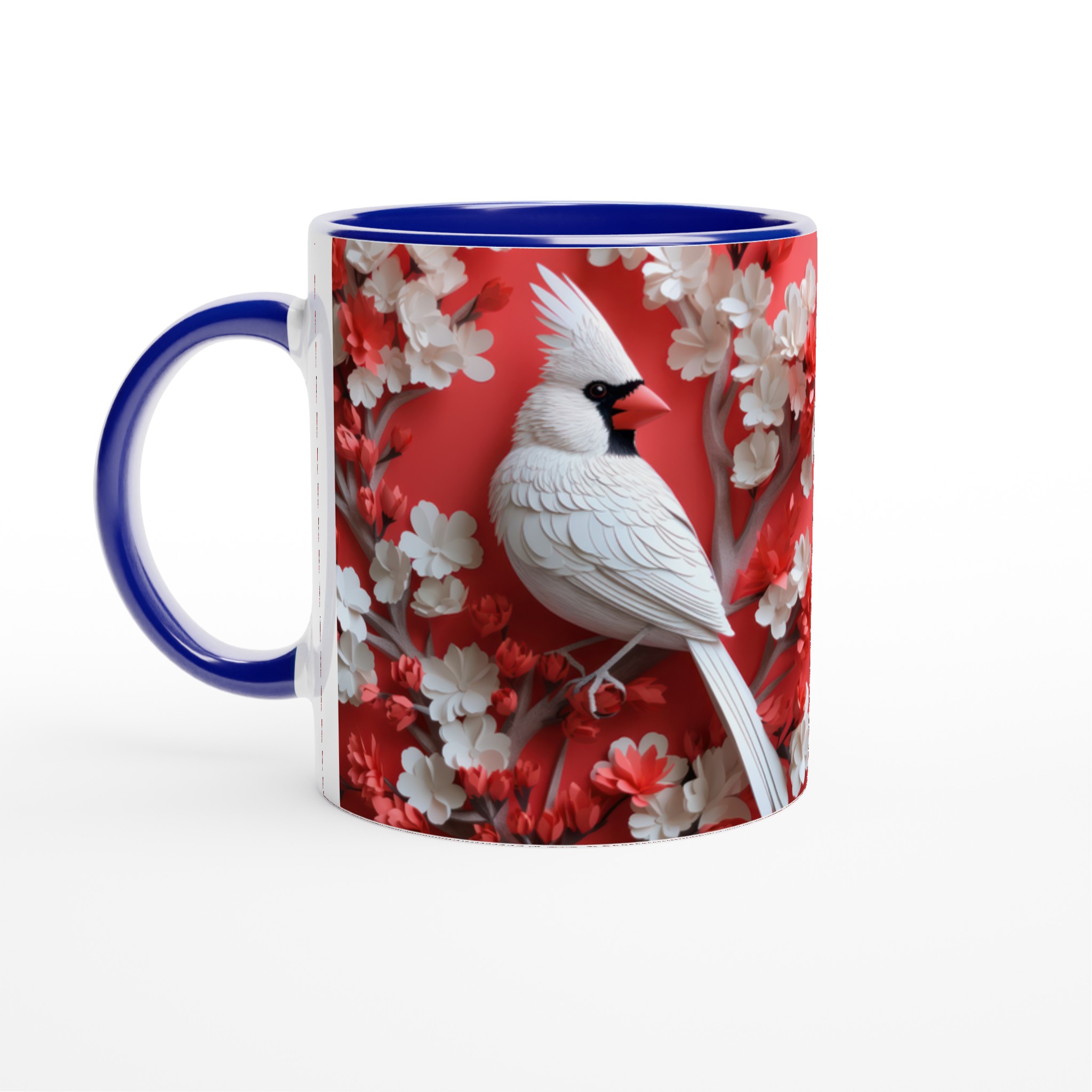 Vit 11oz keramisk mugg med elegant fågel- och blomstermotiv – välj bland sju levande färger 2 6e877fa7-9dc3-4cae-aebc-be724a8f33ba