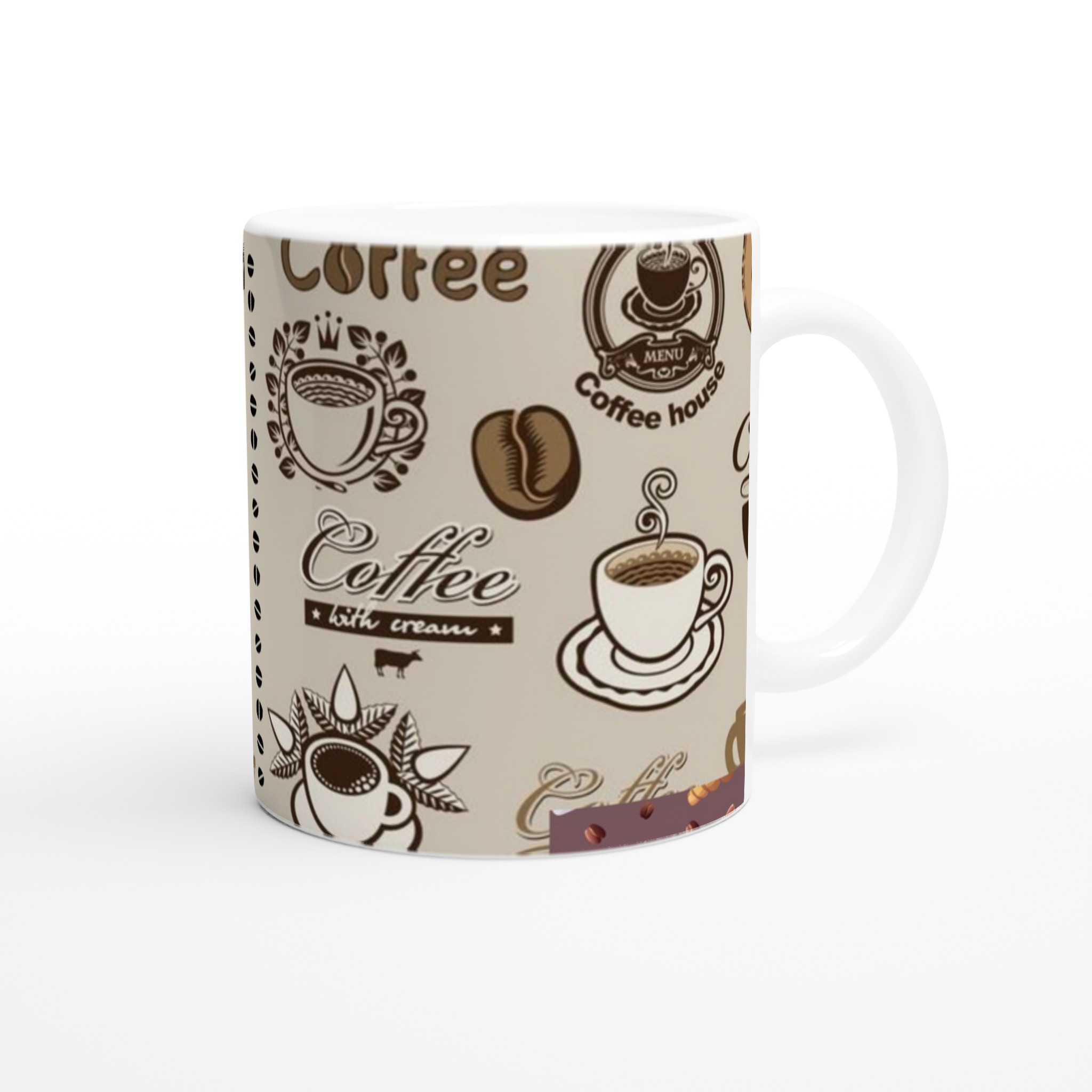 Vit 11oz keramisk mugg med klassiska kaffemotiv i bruna toner – välj bland sju färger 9 6e9375b1-042c-4b6a-b196-13dc559c6eae