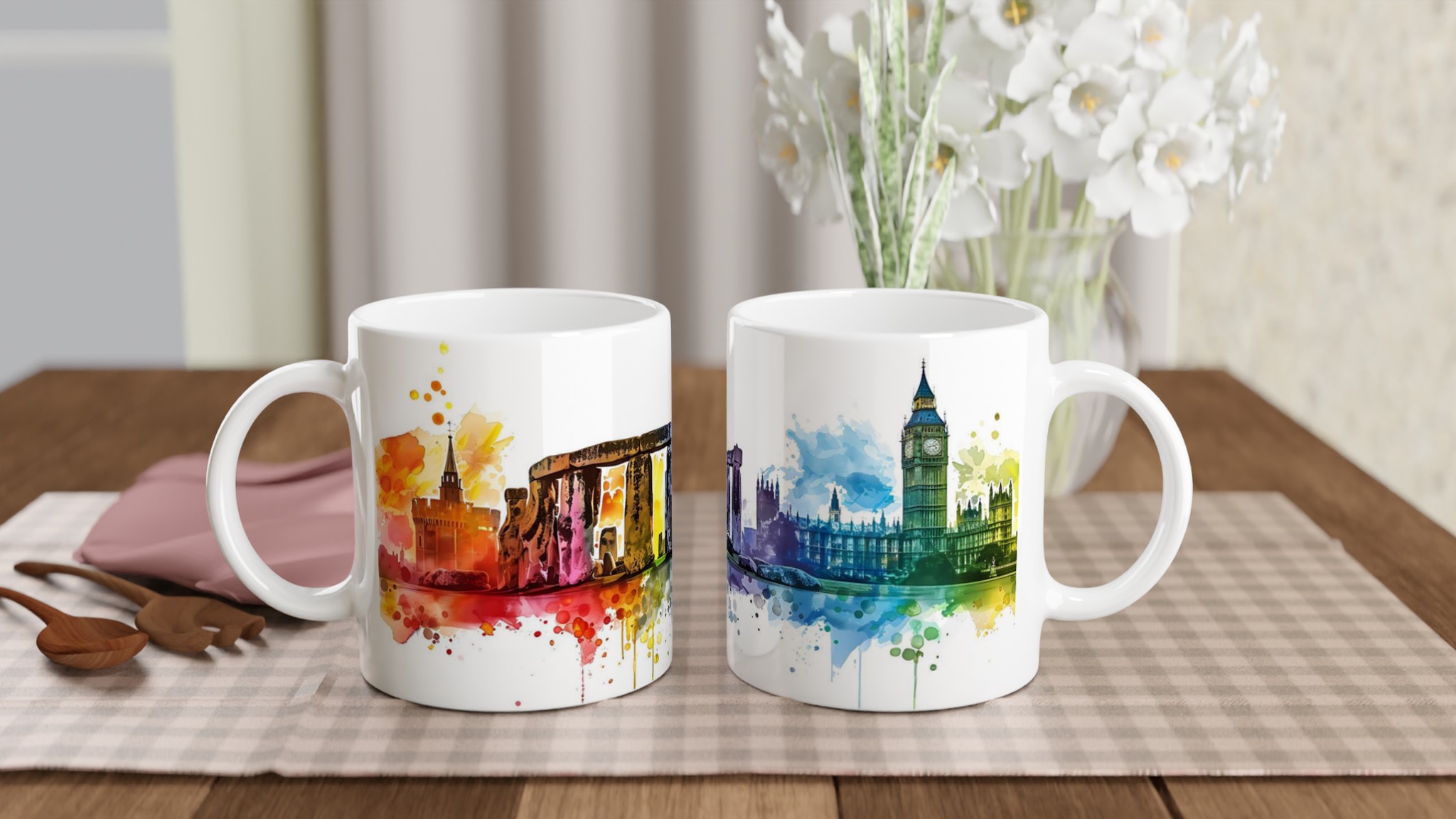 Storbritannien Vattenfärg Mugg - Ikoniska Landmärken i Levande Akvarell, 11oz Keramikmugg 10 6ea790dd-4845-46b2-838b-e563df38293d