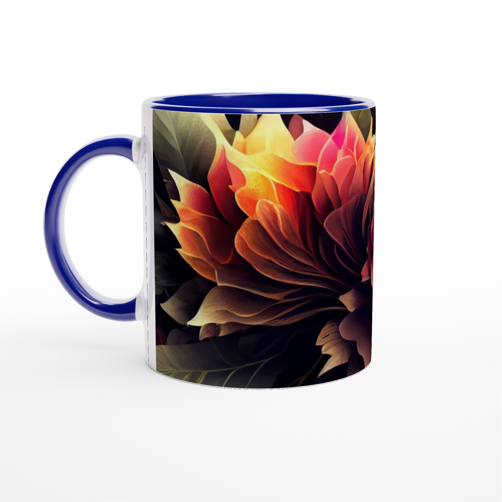 Vit 11oz keramisk mugg med blomstrande konst – välj din favoritfärg 2 6eb029c0-50b3-451b-a1ce-c09c6288b037