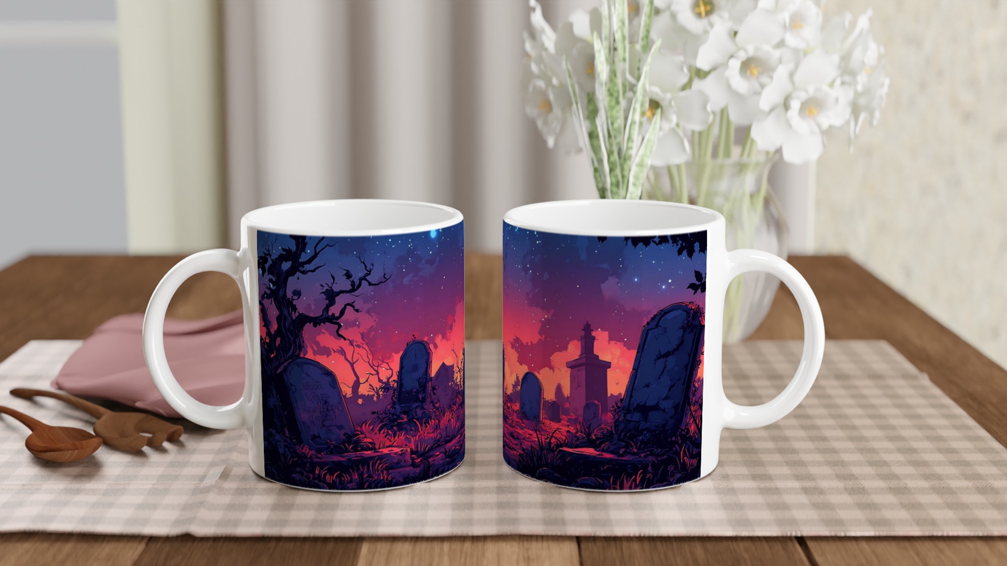 Spöklik Kyrkogård vid Skymningen 11oz Keramisk Mugg – Drömsk Gotisk Design i Ditt Val av Färger 10 6ece6e4e-e221-4703-a575-76938b32b069