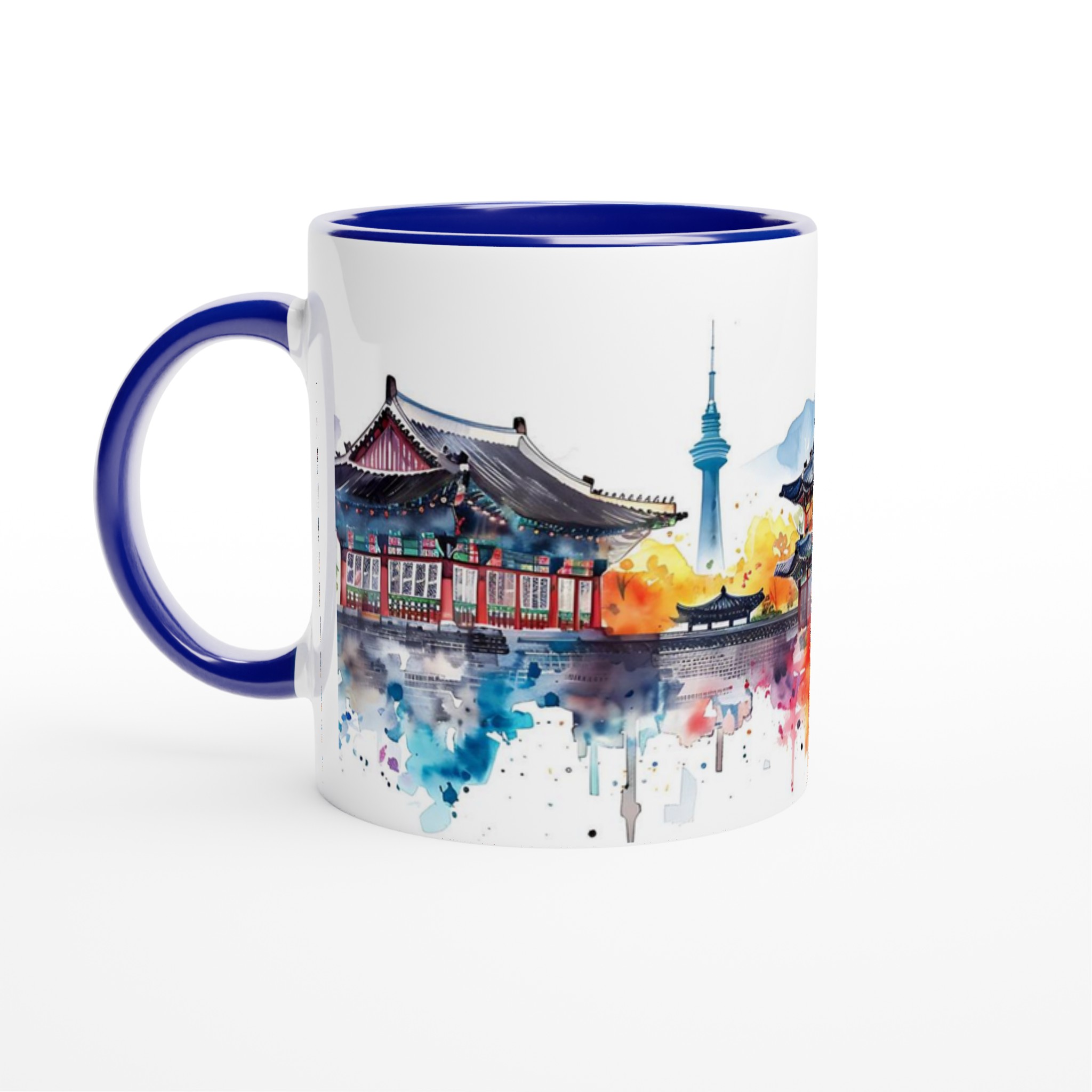 Seoul Akvarell Mugg – Levande Tempel & Stadssilhuett i valfri färg 2 6ee0615e-f649-446b-a4d6-63533a38b367